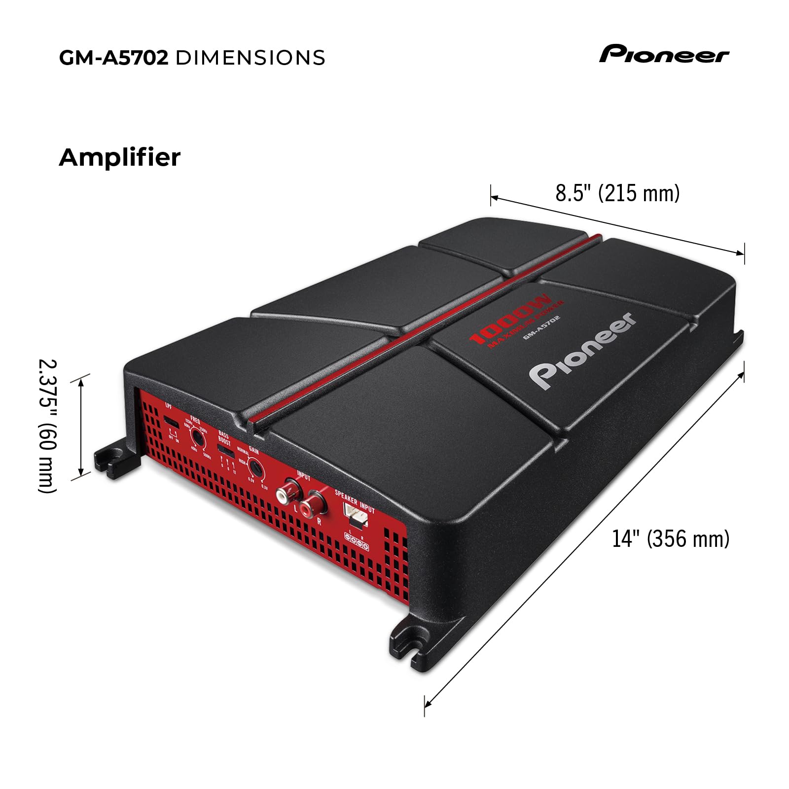 Pioneer GM-A5702 2-Channel Car Amplifier – 1000W Max, Class AB, Bridgeable Design, Bridgeable, Variable Filters, High Power