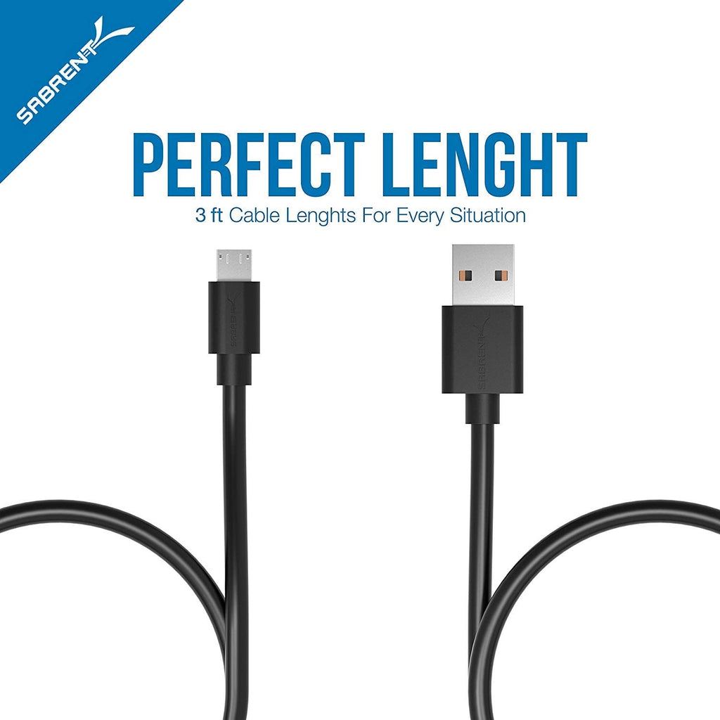 SABRENT [6-Pack 22AWG Premium 90 cm Micro USB Cables High Speed USB 2.0 A Male to Micro B Sync and Charge Cables [Black] (CB-UM63)