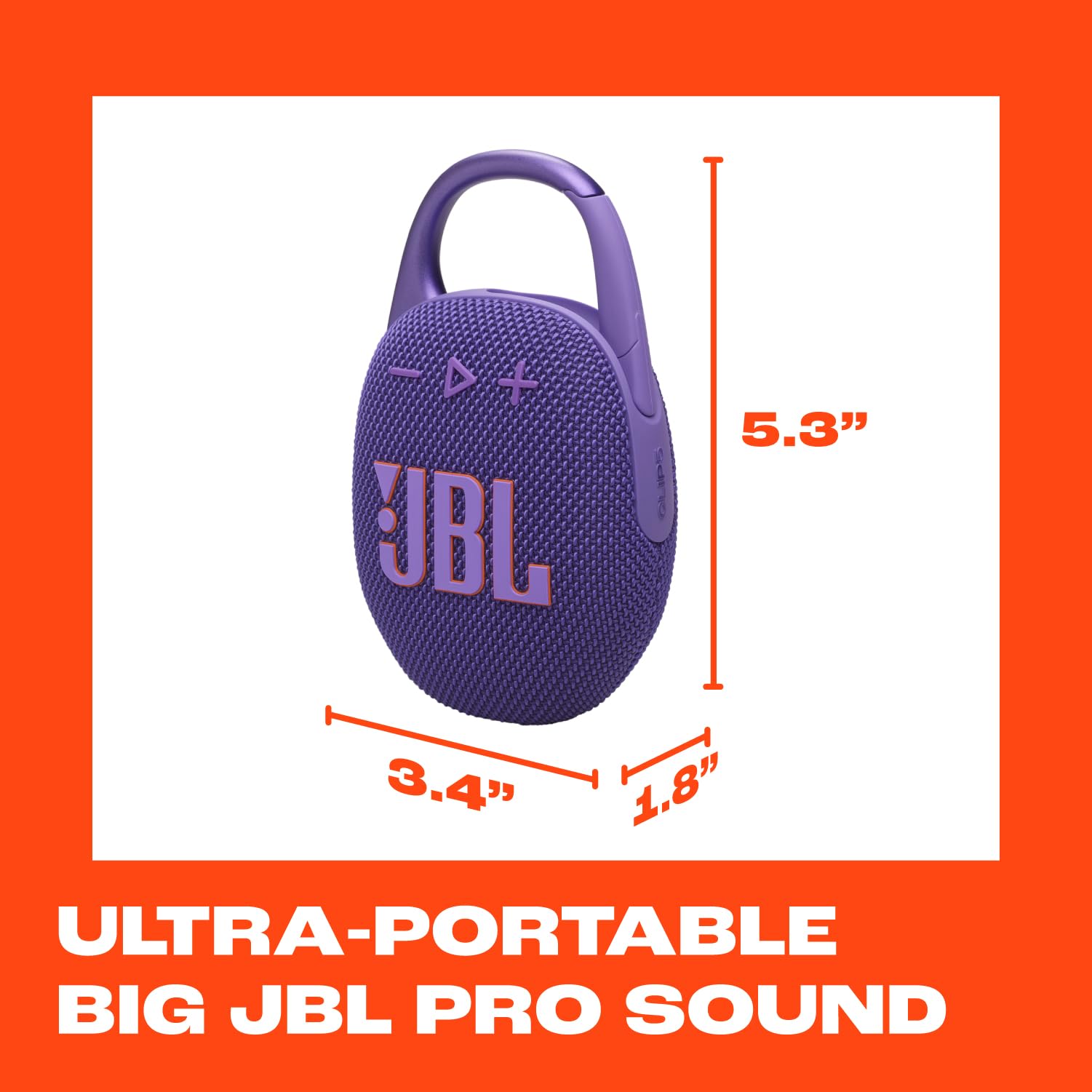 JBL Clip 5 - Ultra-Portable, Waterproof & Dustproof Bluetooth Speaker, Big Pro Sound with punchy bass, Integrated carabiner, Up to 12 Hours of Play, Made in part with recycled materials (Purple)