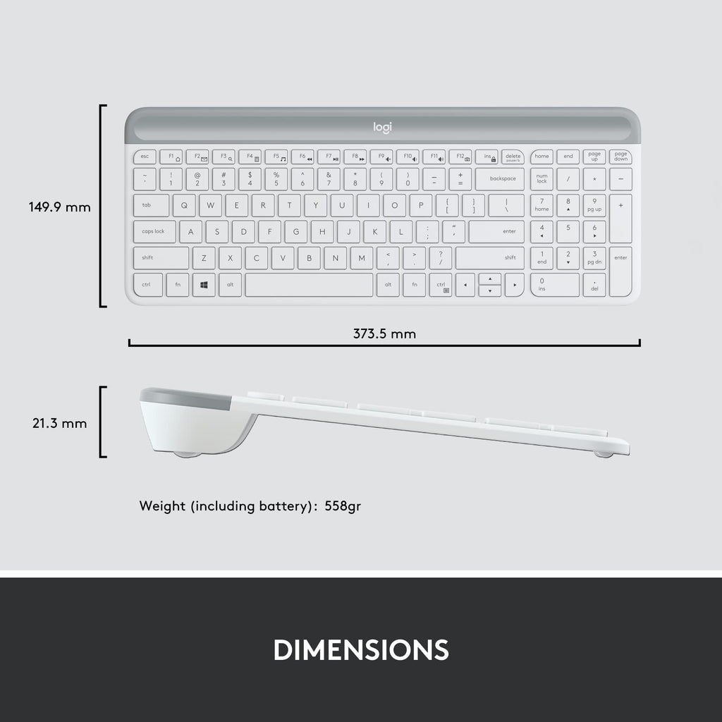 Logitech MK470 Slim Wireless Keyboard and Mouse Combo - Modern Compact Layout, Ultra Quiet, 2.4 GHz USB Receiver, Plug n' Play Connectivity, Compatible with Windows - Off White