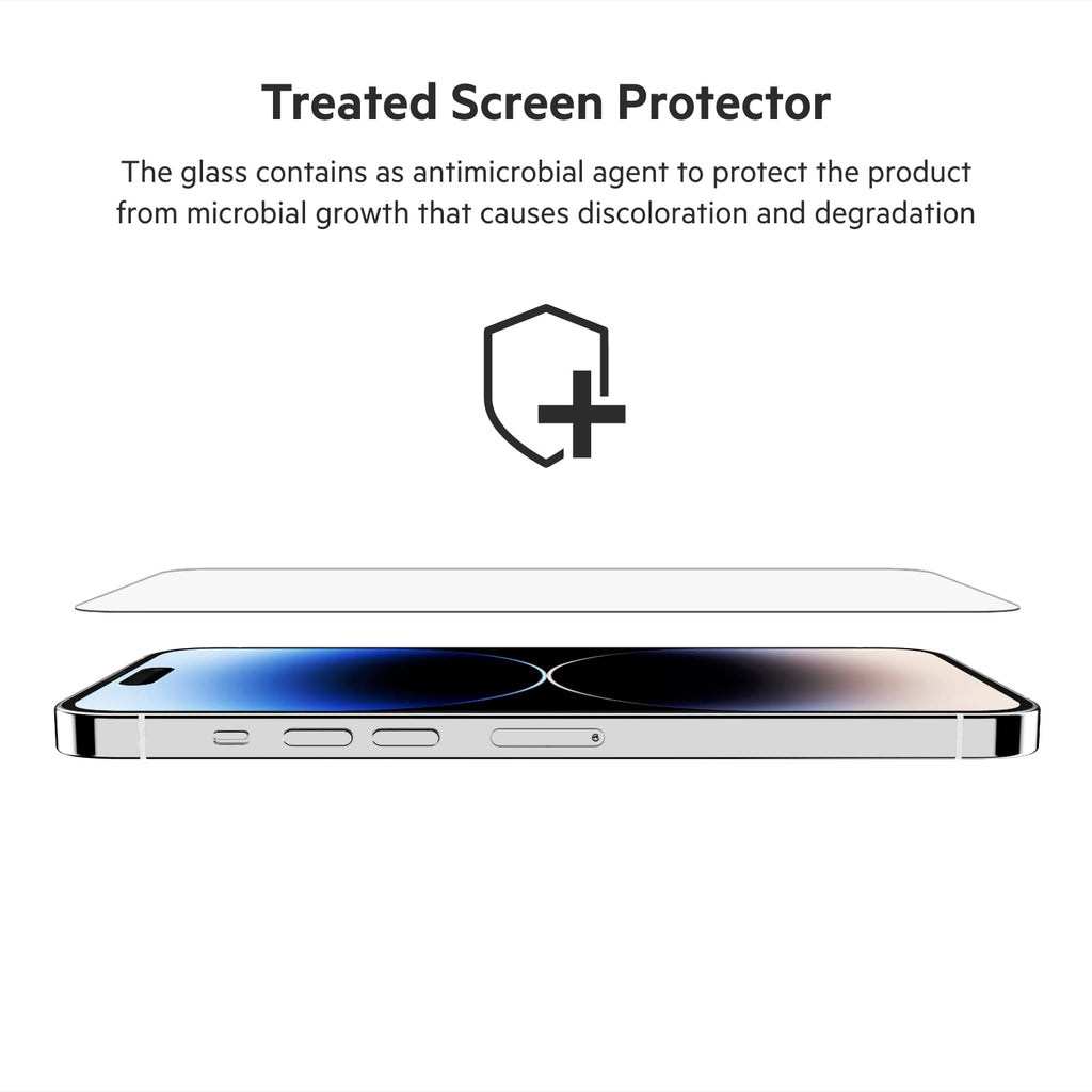 Belkin UltraGlass iPhone 14 Pro Max Screen Protector, AntiMicrobial-Treated, Easy Bubble Free Application with Included Installation Guide Tray, 9H Hardness Tested