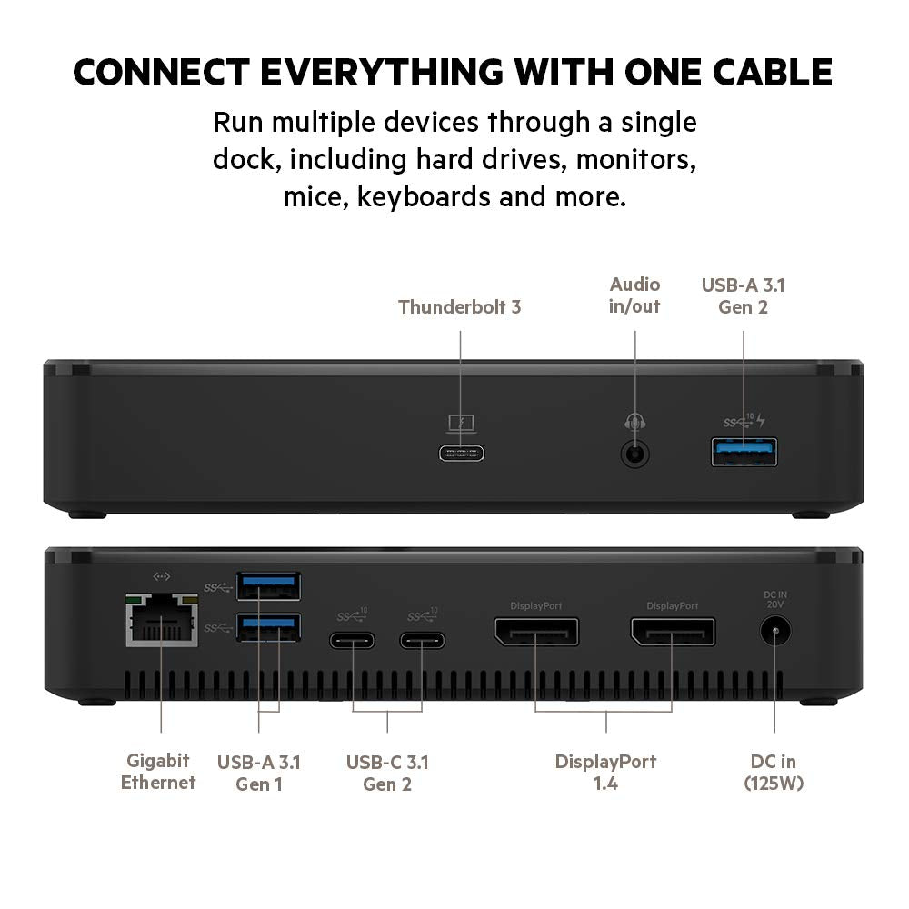 Belkin Thunderbolt 3 Dock Plus Thunderbolt 3 Cable - USB-C Hub - 8-In-1 Docking Station for MacOS & Windows, Dual 4K @60Hz, 40Gbps Transfer Speed, 60W Upstream Charging, w/Ethernet & Audio Ports