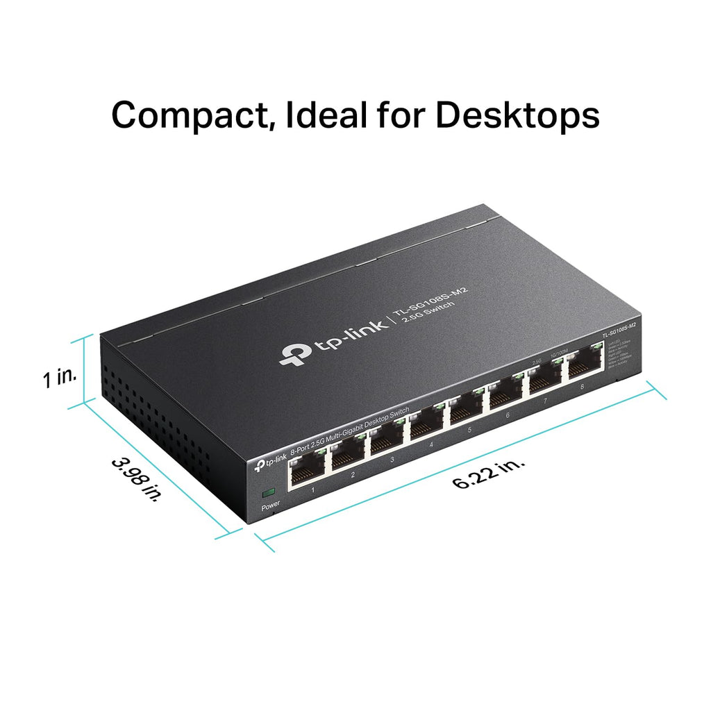 TP-Link TL-SG108S-M2 | 8-Port 2.5G Multi-Gigabit Unmanaged Network Switch, Ethernet Splitter | 2.5G Bandwidth | Plug & Play | Desktop/Wall-Mount | Fanless Metal Design | Limited Lifetime Protection