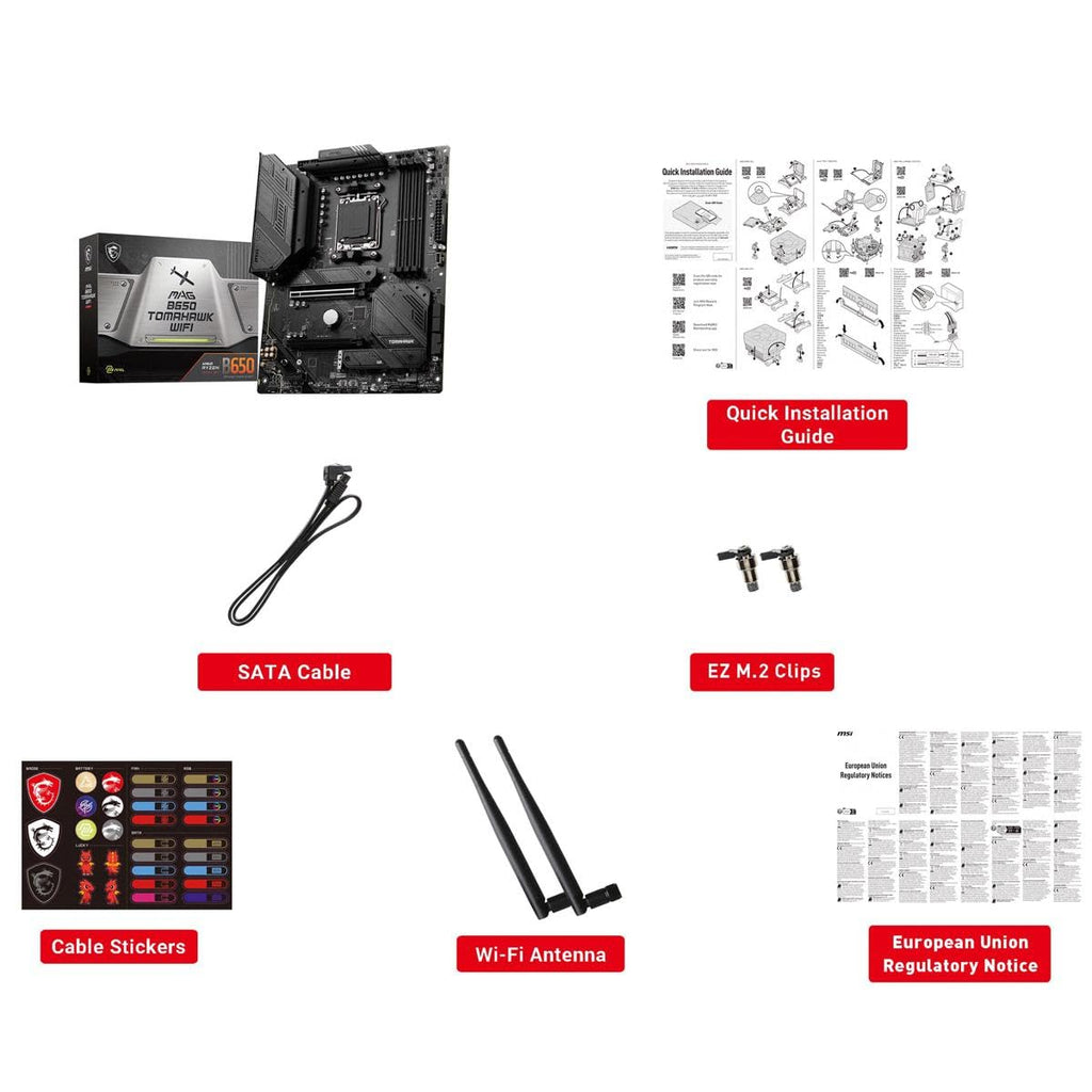 MSI MAG B650 Tomahawk WiFi Gaming Motherboard (AMD AM5, ATX, DDR5, PCIe 4.0, M.2, SATA 6Gb/s, USB 3.2 Gen 2, HDMI/DP, Wi-Fi 6E, AMD Ryzen 7000 Series Desktop Processors)