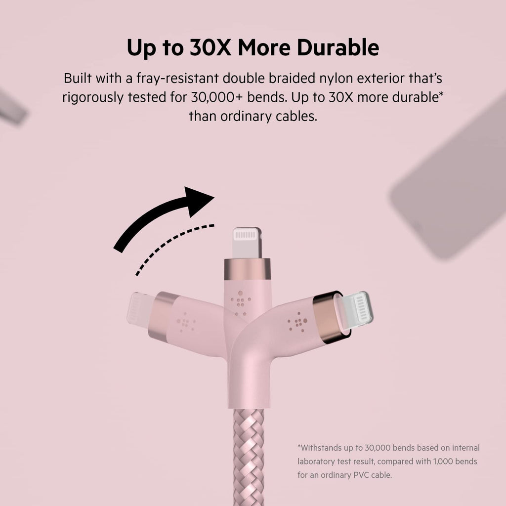 Belkin BoostCharge Pro Flex Braided USB Type C to Lightning Cable (2M/6.6ft), MFi Certified 20W Fast Charging PD Power Delivery for iPhone 14/14 Plus, 13, 12, Pro, Max, Mini, SE, iPad and More - Pink