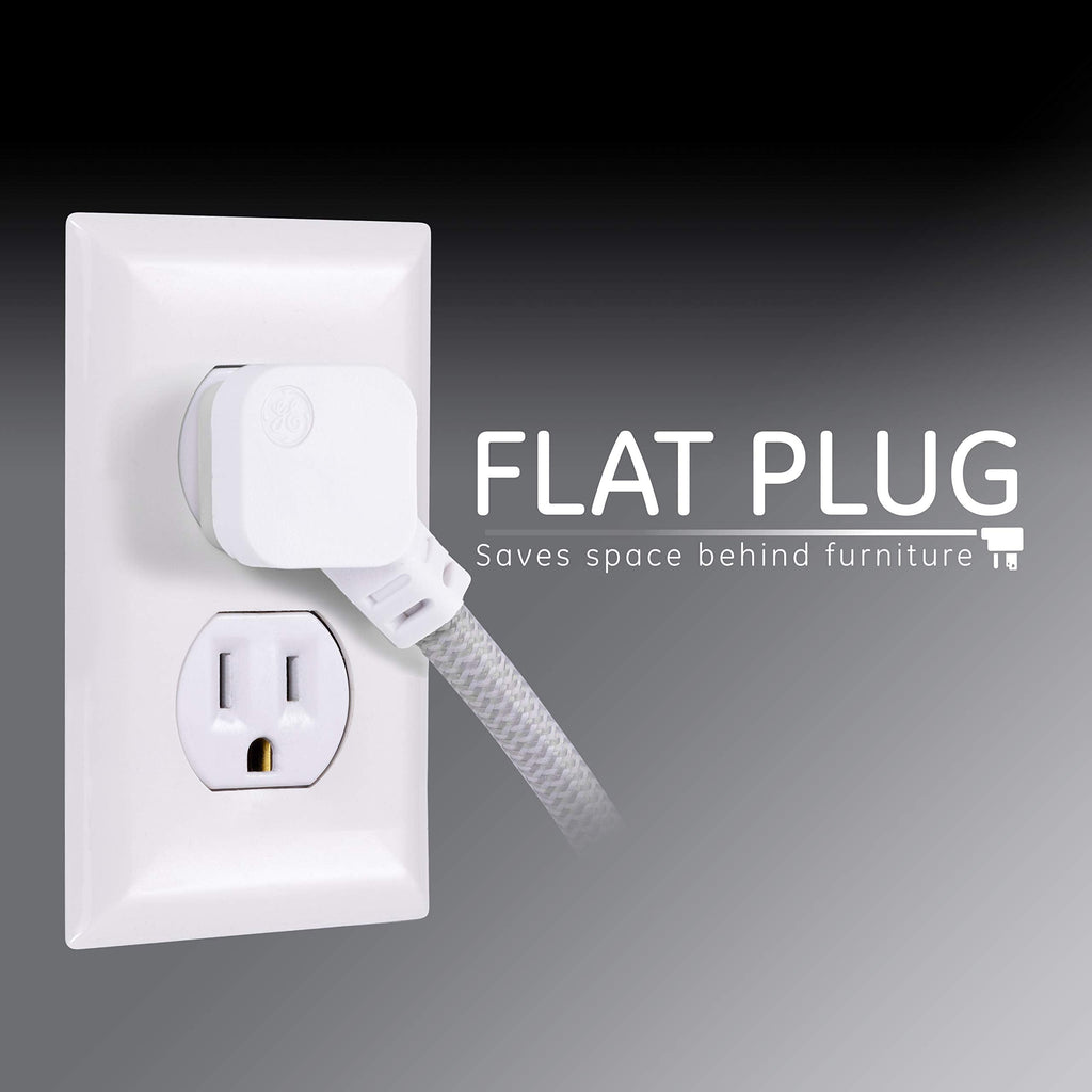 GE UltraPro 7 Outlet Surge Protector, USB-C Charging, 4 ft Designer Braided Extension Cord, 1440 Joules, Compatible w/iPhone 12/11/Pro/Max/Xs/XR/X/8, Samsung Galaxy, Google Pixel, White, 41355