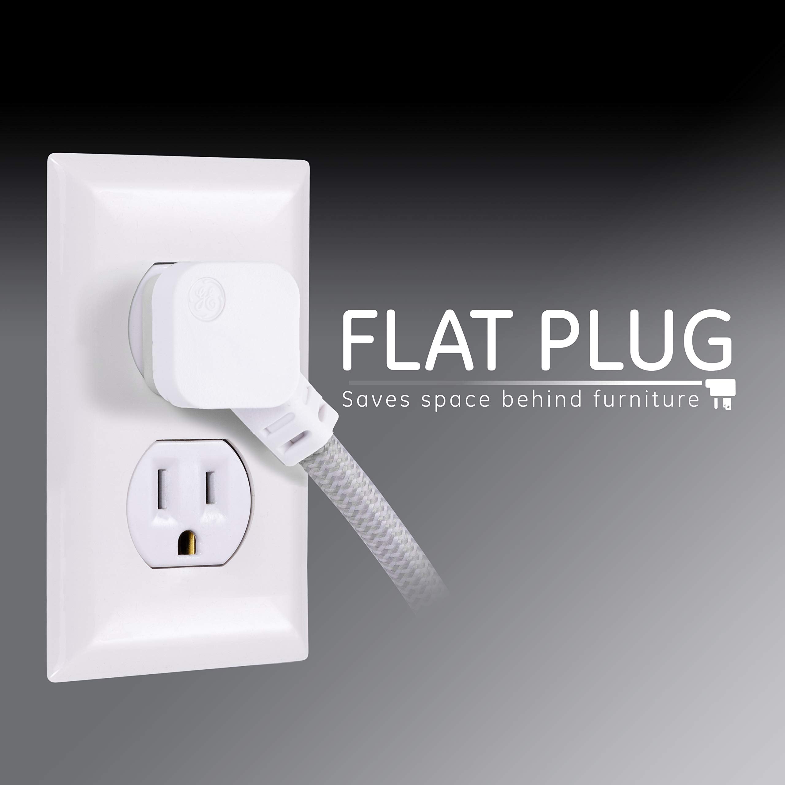 GE UltraPro 7 Outlet Surge Protector, USB-C Charging, 4 ft Designer Braided Extension Cord, 1440 Joules, Compatible w/iPhone 12/11/Pro/Max/Xs/XR/X/8, Samsung Galaxy, Google Pixel, White, 41355