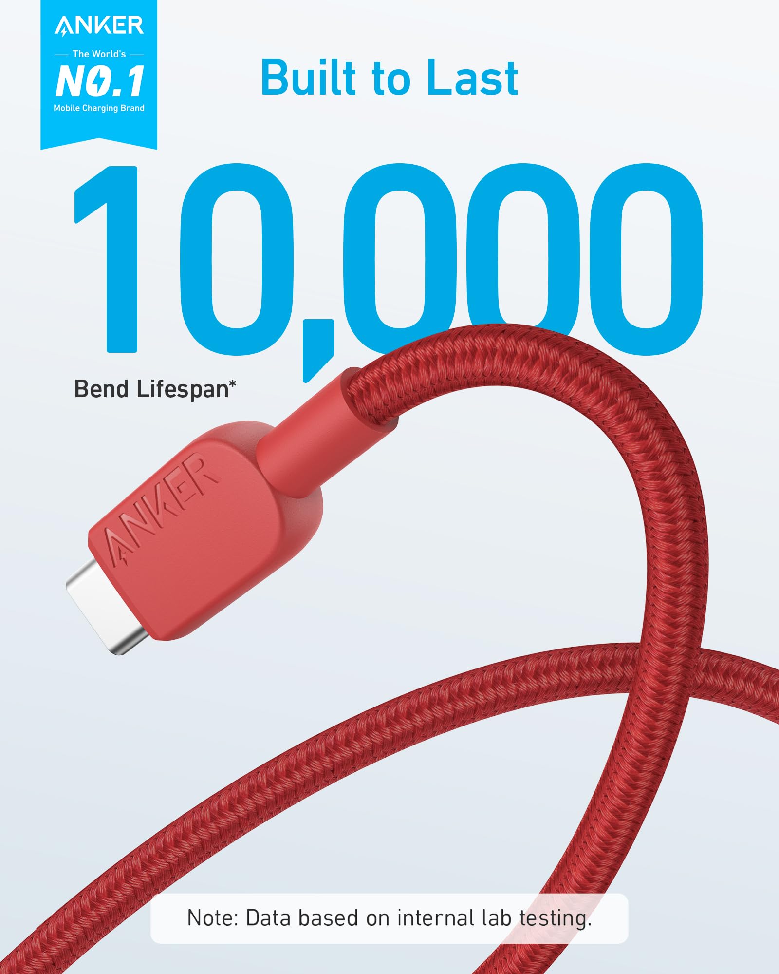 Anker USB A to USB C Cable, Charger Cord (2 Pack,3ft), for iPhone 17 Series,Samsung Galaxy Note 10/S10+ S10, LG V30 (Red)