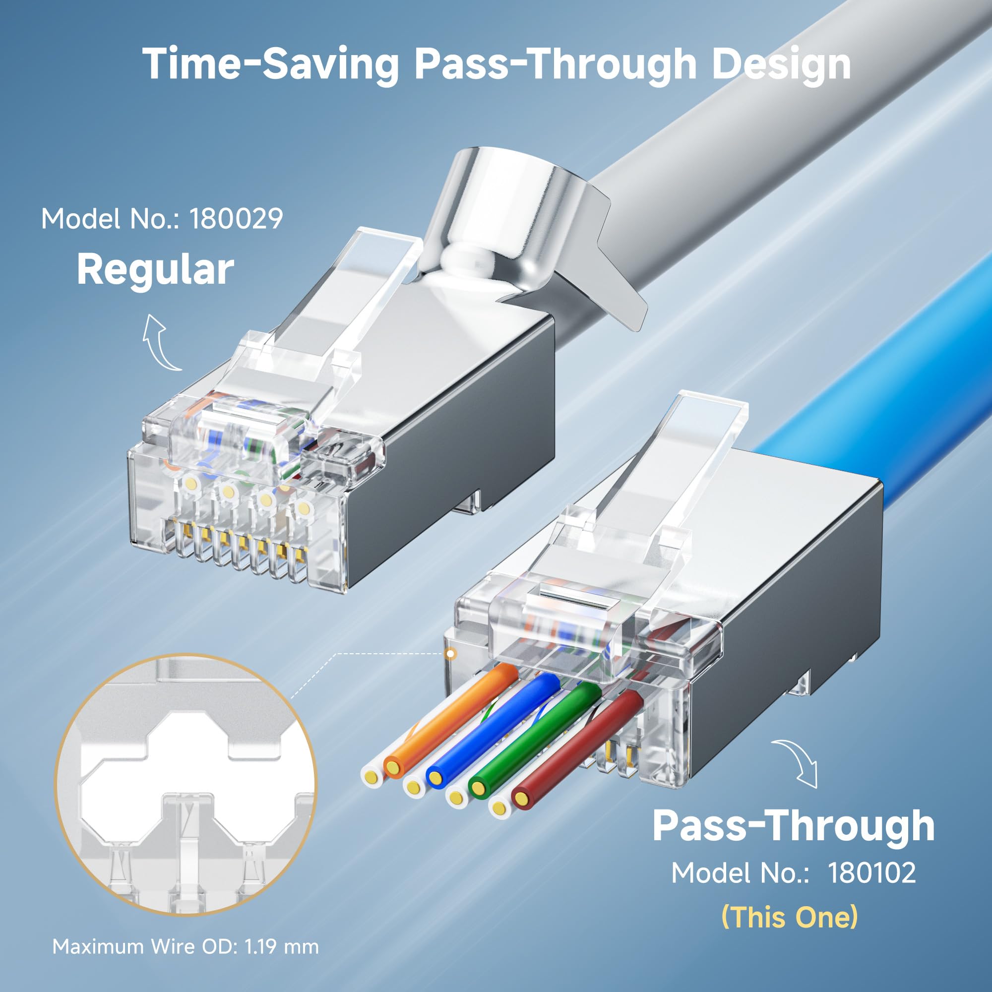 Cable Matters 100-Pack Cat 6A Shielded Pass Through RJ45 Connectors (Cat 6A Ends / Cat6A Connector / RJ45 Modular Plugs/Ethernet Plugs/Network Connector) for Solid or Stranded S/FTP Ethernet Cable