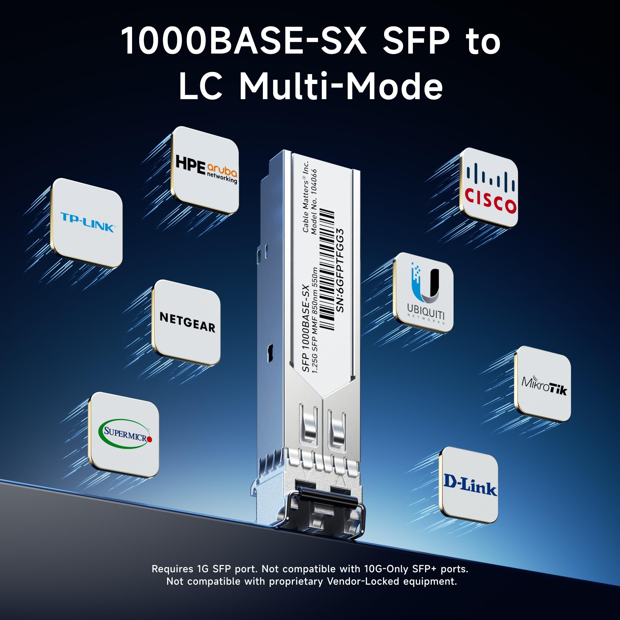 Cable Matters 2-Pack 1000BASE-SX SFP to LC Multi Mode 1G Fiber Transceiver Modular for Cisco, Ubiquiti, TP-Link, Huawei, Mikrotik, Netgear, and Supermicro Equipment