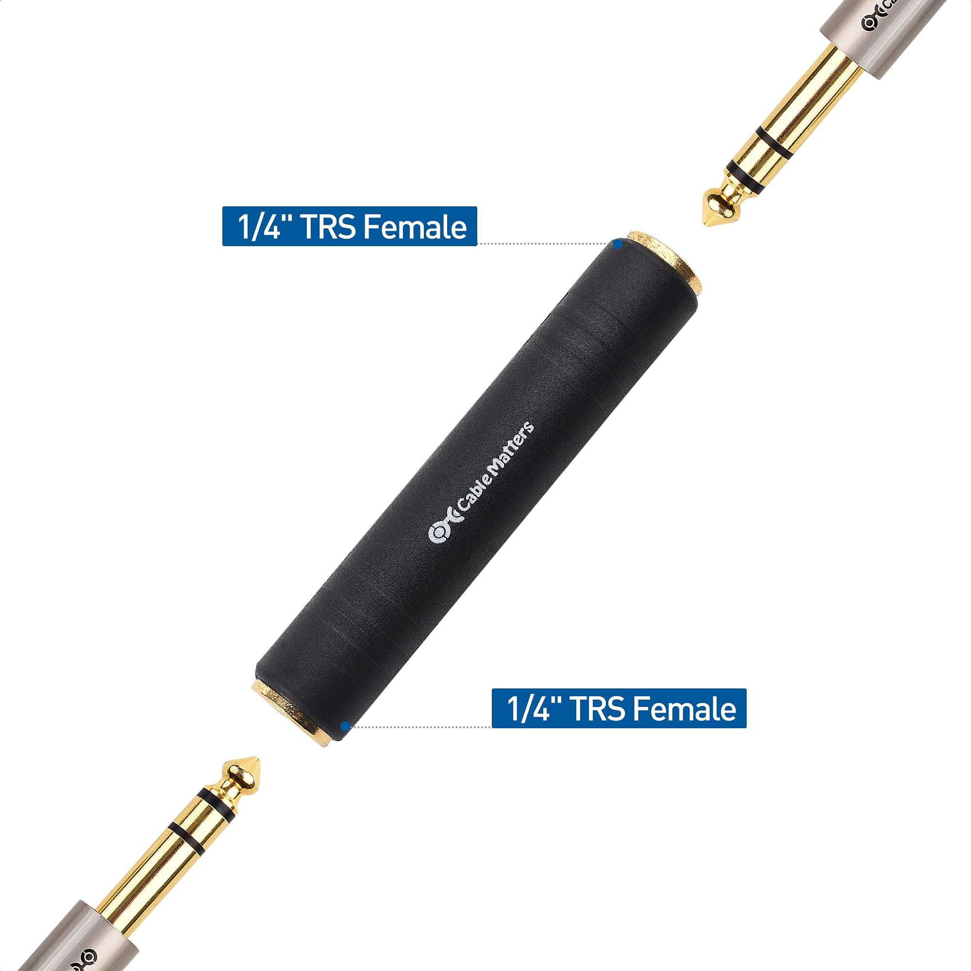 Cable Matters 2-Pack 1/4 Coupler TRS Extension Adapter (1/4? TRS Female to Female Adapter)