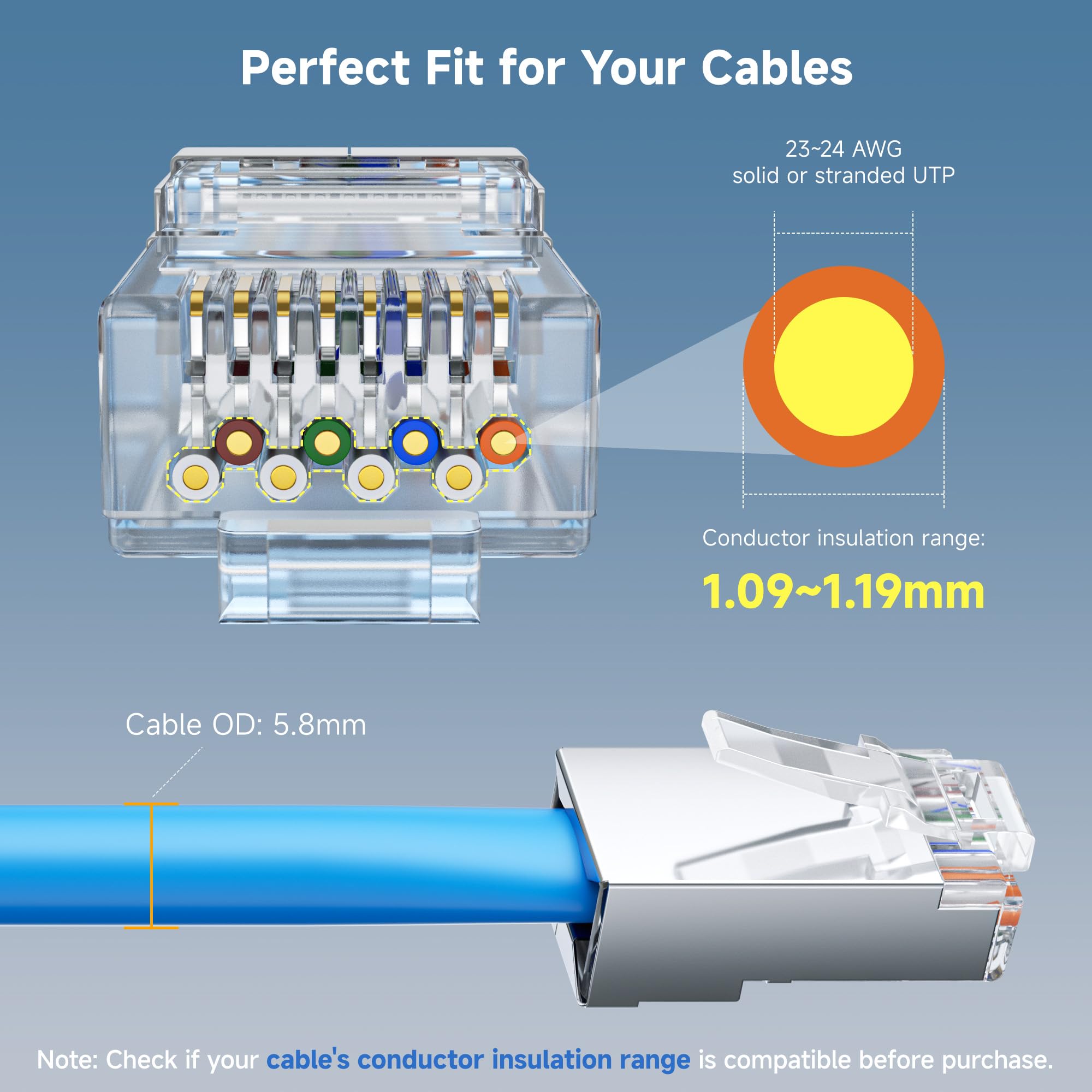 Cable Matters 100-Pack Cat 6A Shielded Pass Through RJ45 Connectors (Cat 6A Ends / Cat6A Connector / RJ45 Modular Plugs/Ethernet Plugs/Network Connector) for Solid or Stranded S/FTP Ethernet Cable