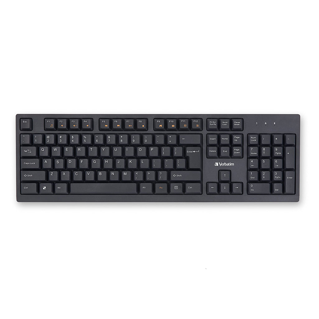 Verbatim Slimline Wireless Keyboard 2.4GHz USB Plug-and-Play Numeric Keypad Adjustable Tilt Legs Wireless Full-Size Computer Keyboard Compatible with PC, Laptop -Frustration Free Packaging Black 70738