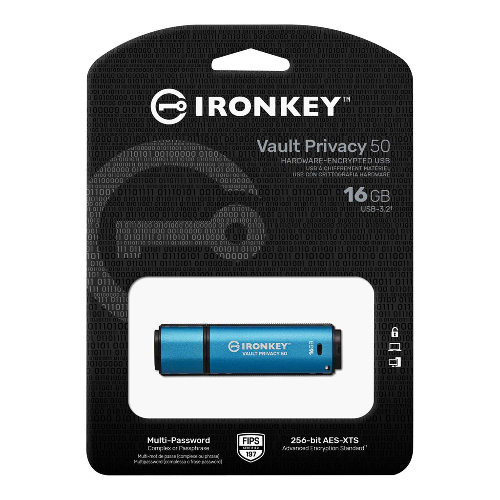 Kingston IronKey Vault Privacy 50 FIPS 197 Certified & XTS-AES 256-bit Encrypted USB Drive for Data Protection - IKVP50/16GB