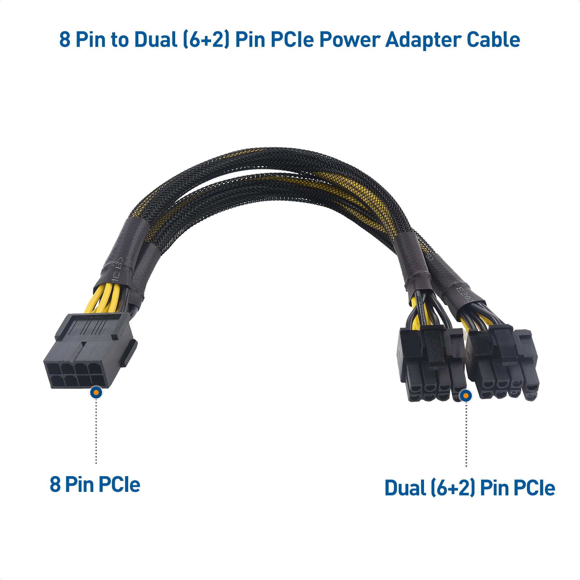 Cable Matters 2-Pack, 8 Pin to Dual (6+2) Pin PCIe Power Adapter Cable - 9 Inches