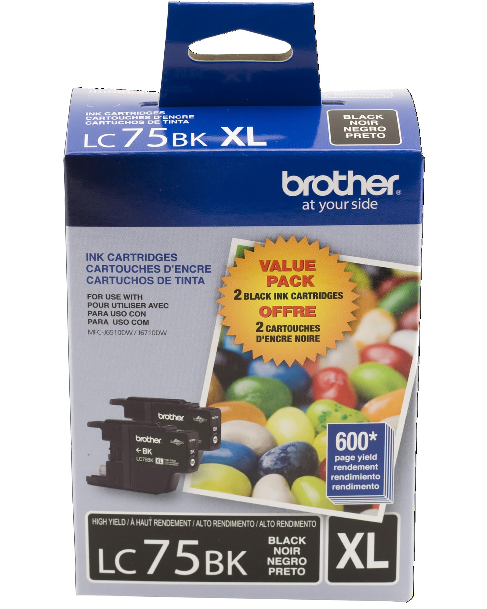 Brother Printer LC752PKS 2 Pack of LC-75BK Cartridges Ink - Retail Packaging