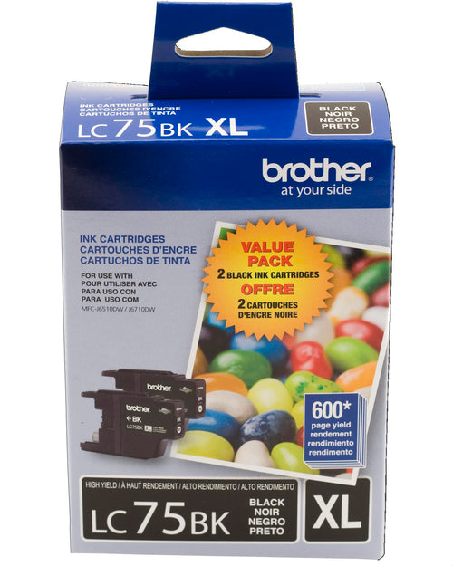 Brother Printer LC752PKS 2 Pack of LC-75BK Cartridges Ink - Retail Packaging