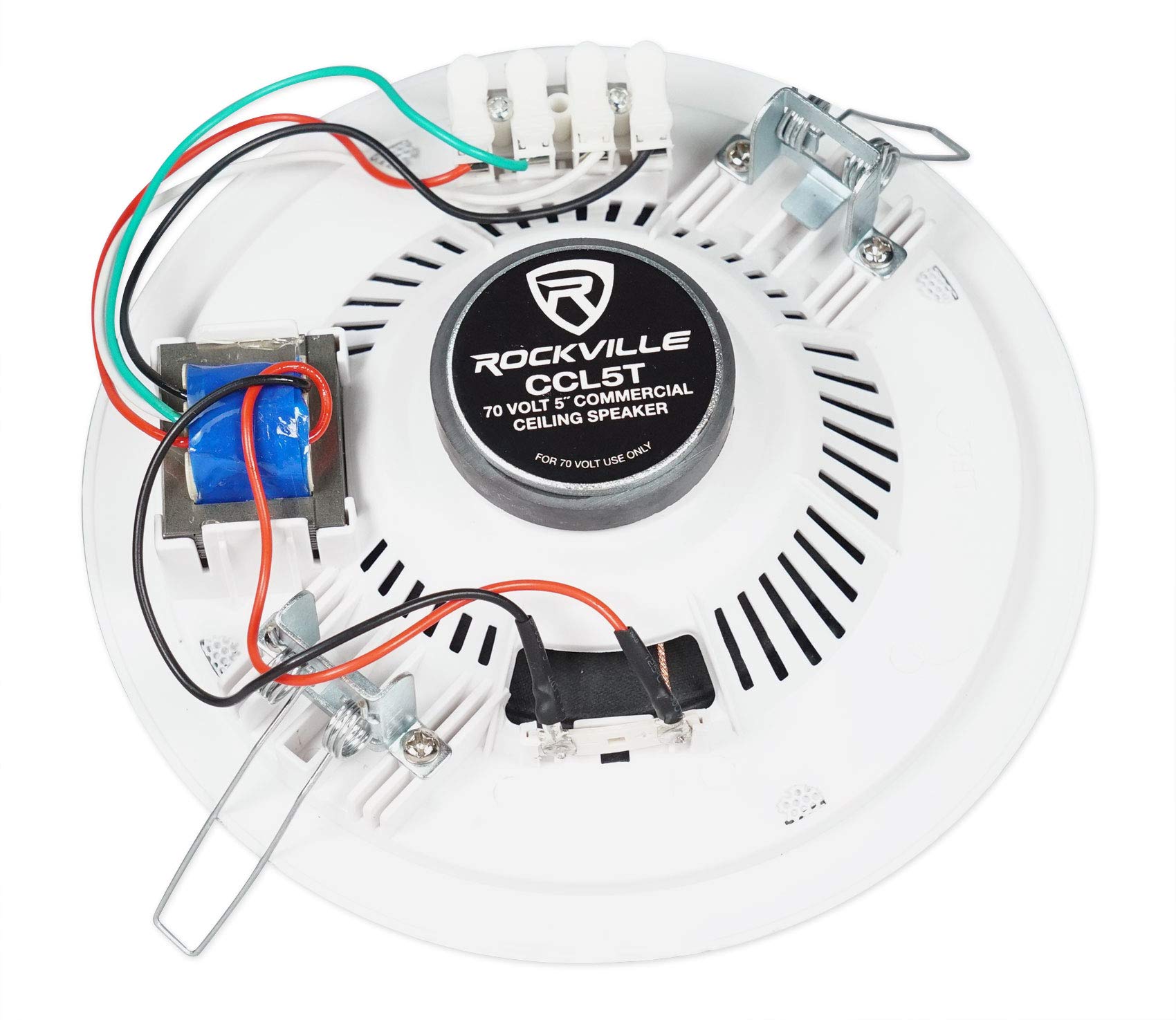 Rockville Commercial Audio Bundle: (4) CCL5T White 5" 70V Ceiling Speakers, Multi-Tap, Flush Mount with RCS80-1 60-Watt 70V Amplifier/Bluetooth Receiver for Restaurant or Office, 5-Items