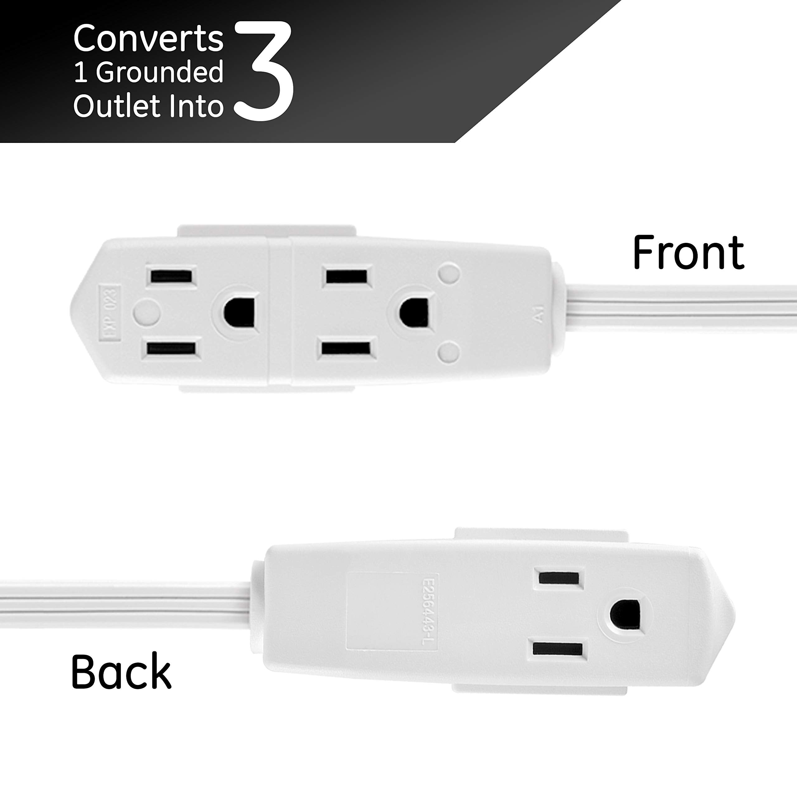 GE Indoor Extension Cord, 15 Ft Power Cable, 3 Grounded Outlets, 3-Prong, Low-Profile Flat Plug, 16 Gauge, UL Listed, White, 56986