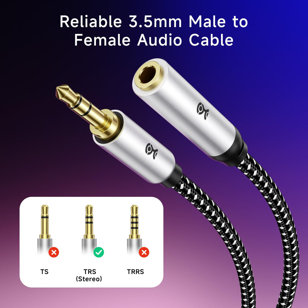 Cable Matters 2-Pack Headphone Extension Cable 10 ft (3.5mm Extension Cable/Aux Extension Cable, Aux Cord Extension) in Black - 10 Feet