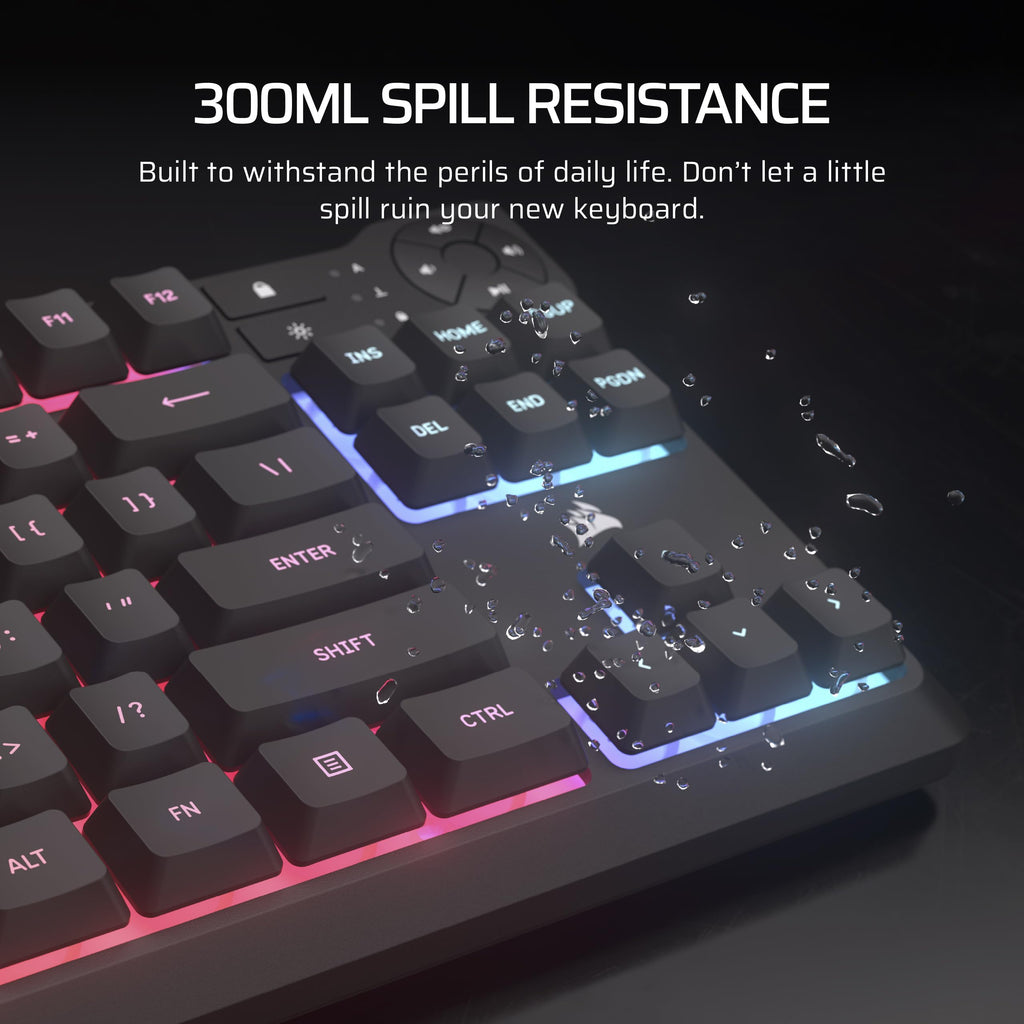 Corsair K55 CORE TKL RGB Gaming Keyboard – Tenkeyless, 8-Zone RGB, Quiet Membrane Keys, Spill Resistant, Media Keys, 1000Hz Polling – NA Layout – Black