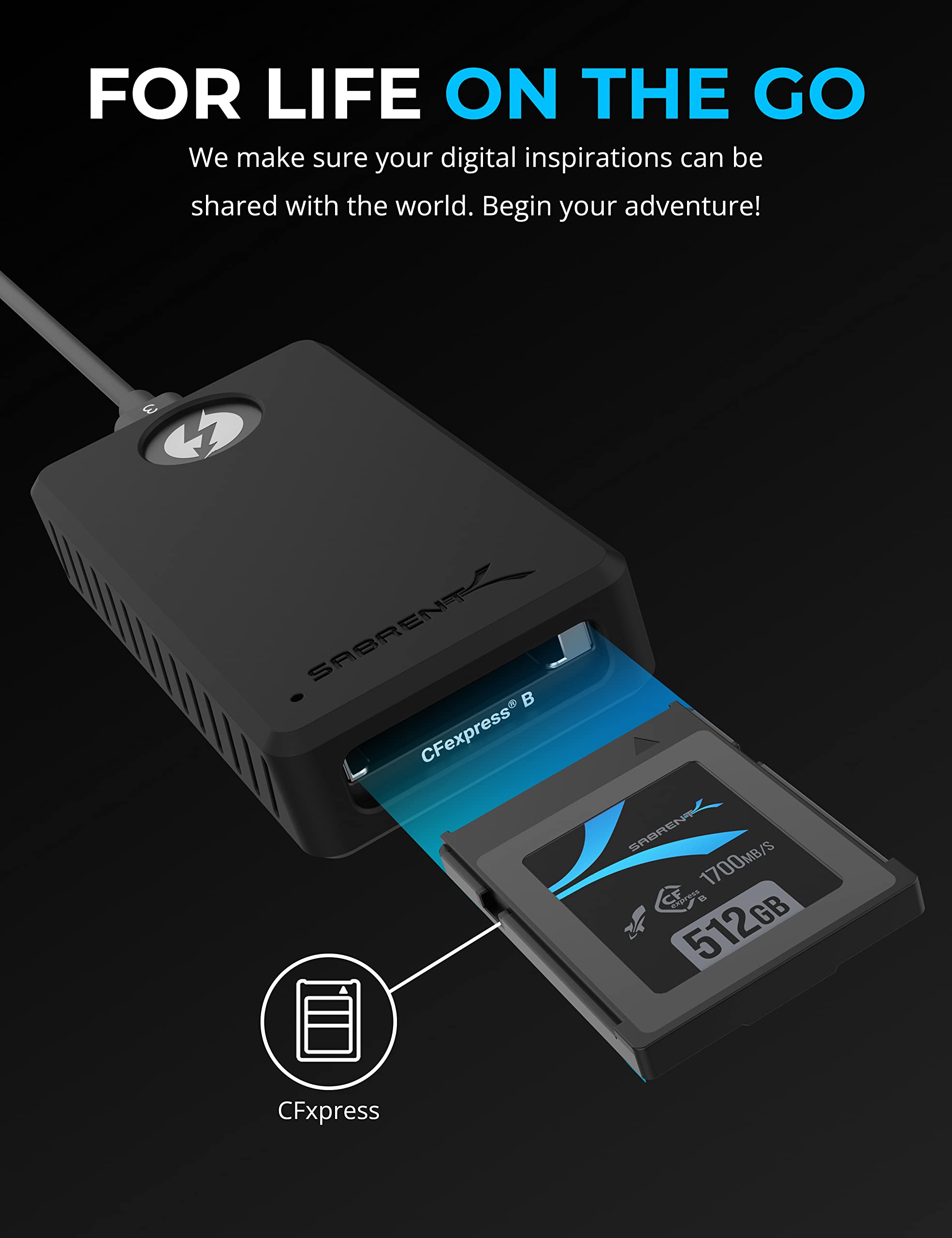 SABRENT Card Reader Thunderbolt 3 CF Express Type B Card Reader, Super Fast 40Gbps CFexpress Reader, USB Type C 3.2 Memory Card Adapter, Aluminum with Rugged Case (CR-T3CF)
