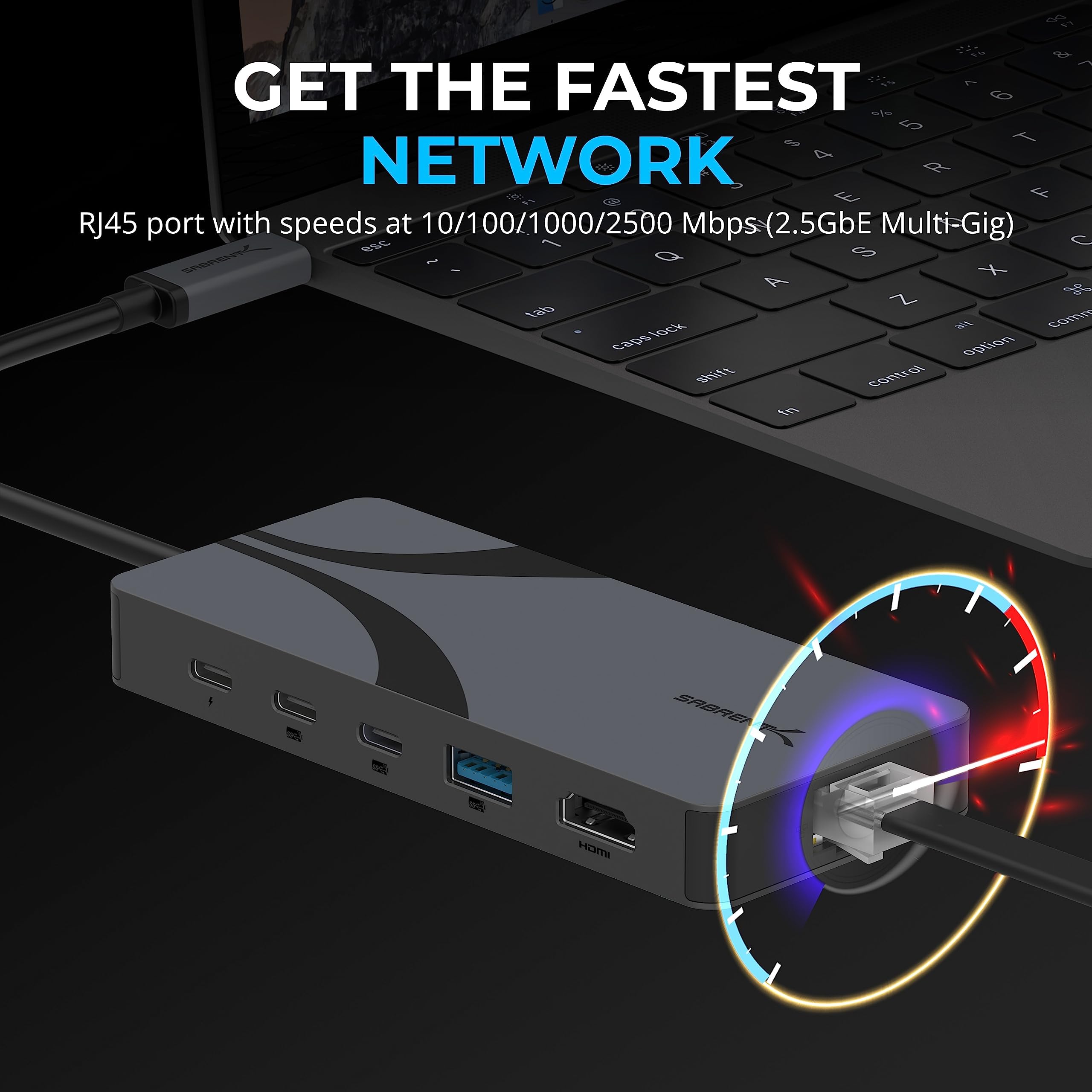 SABRENT USB C Dock (6-in-1) Lightning Fast Ethernet 2.5Gbps, USB 4 Hub 10Gbps Laptop Dock Charger 100W PD 3.0, USB C Hub with HDMI 2.1 Supporting 8K@60Hz/4K@144Hz (DSC enabled) Monitors, (HB-U4HP)