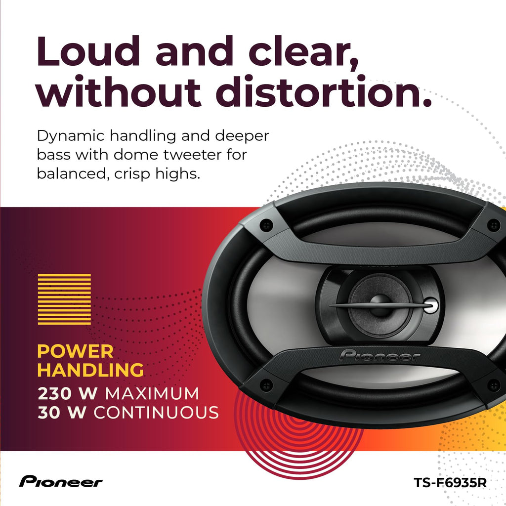 Pioneer TS-F6935R 3-Way Coaxial Car Audio Speakers - 6" x 9" Passive Car Speakers (Pair), 230 W Max Power, Black and Silver