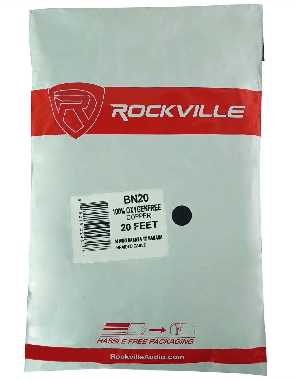 Rockville BN20 20' 14 AWG 100% OFC Copper Banana to Banana Braided Pro Cable
