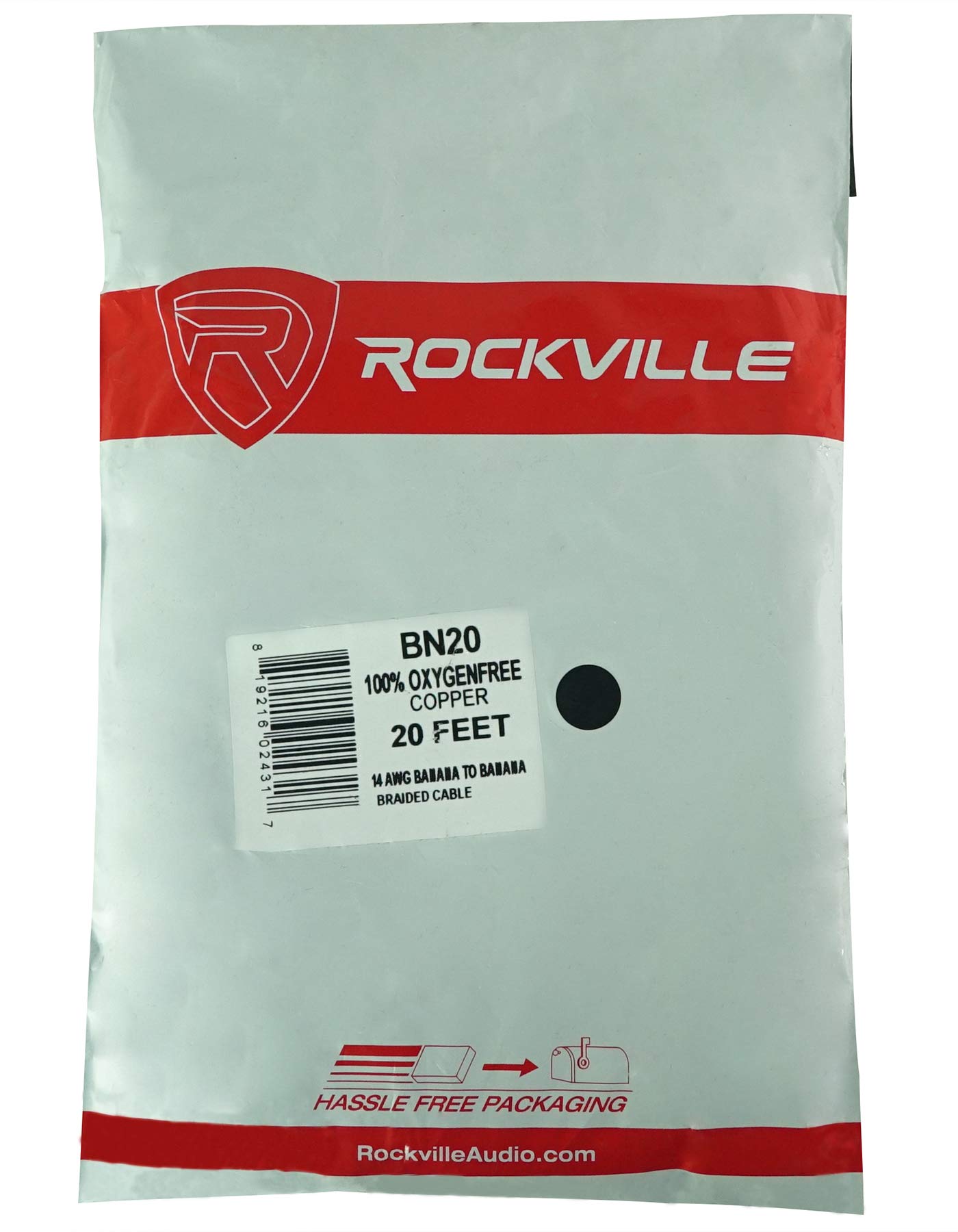 Rockville BN20 20' 14 AWG 100% OFC Copper Banana to Banana Braided Pro Cable