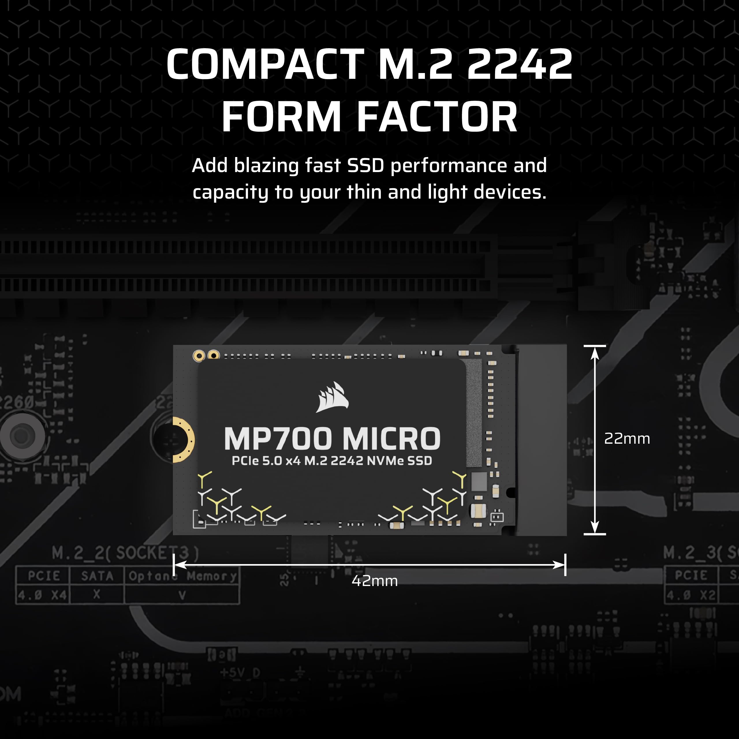 Corsair MP700 MICRO 4TB PCIe 5.0 NVMe M.2 2242 SSD – Up to 9,400 MB/s Read, 8,100 MB/s Write – Gen5 Speed for Laptops & Mini PCs – Black