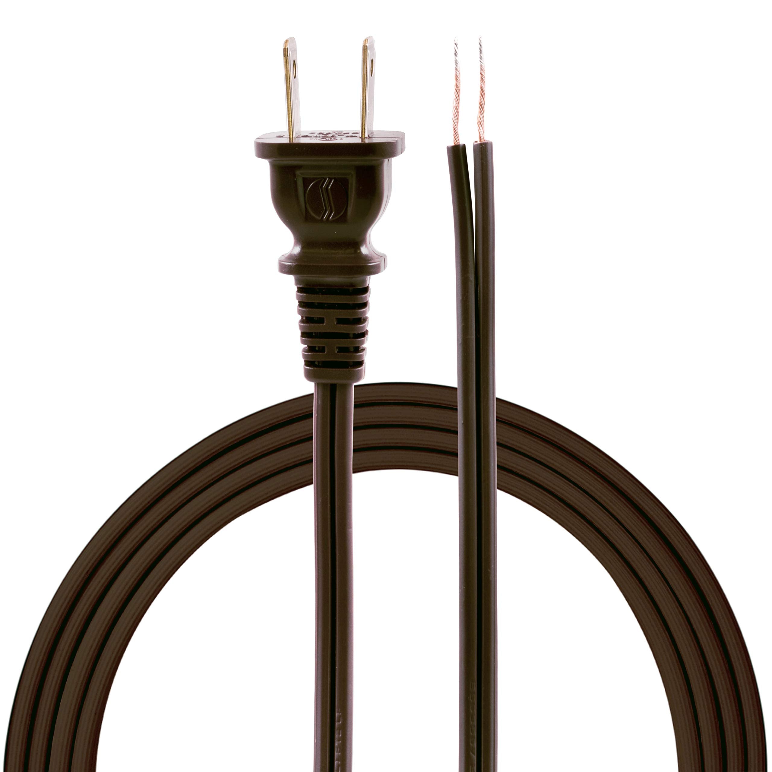 GE Replacement Lamp Cord, 8 Ft, Polarized, 2-Prong Plug, 125VAC/10A/1250W, DIY Project, UL Listed, Brown, 54616