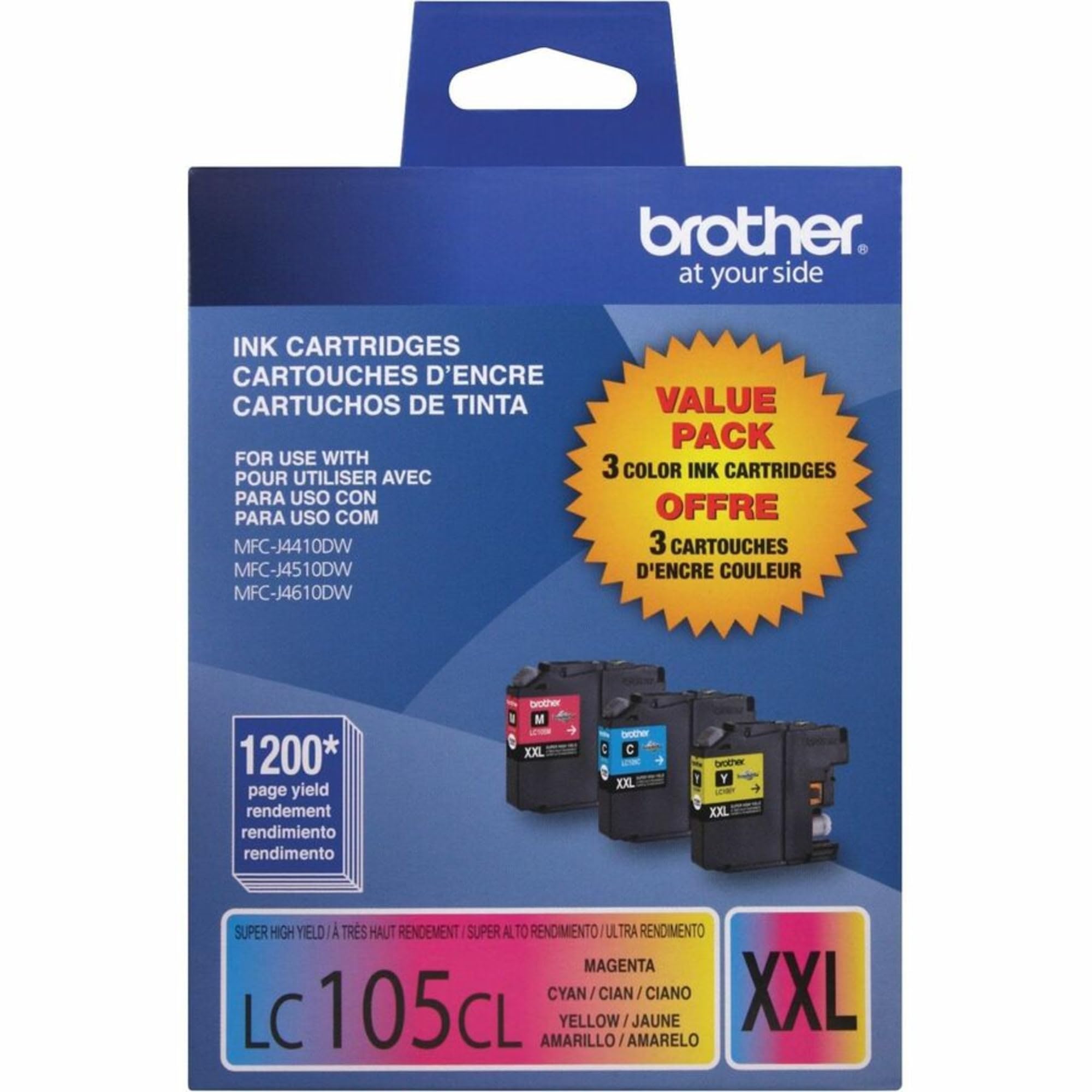Brother Genuine LC1053PKS Super High Yield XXL Ink Cartridges,Cyan, magenta, yellow
