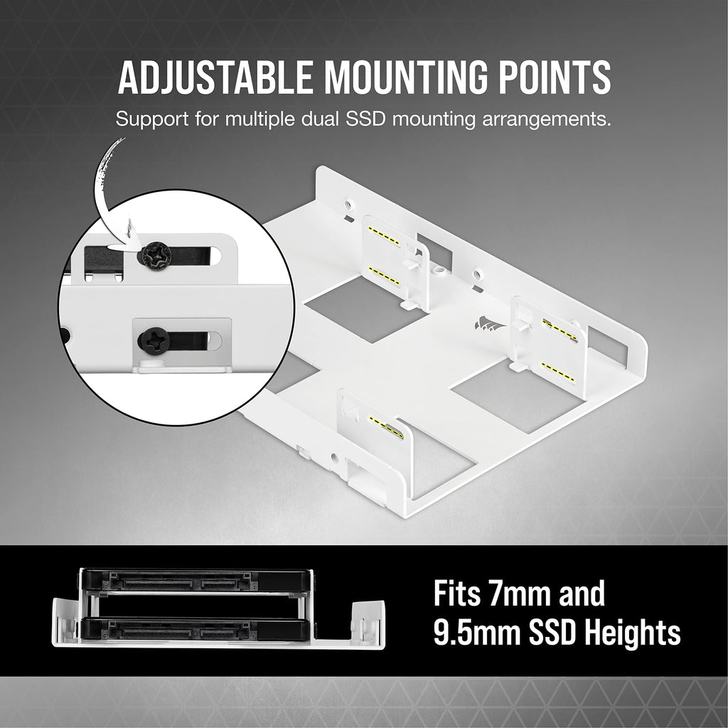 Corsair Dual SSD Mounting Bracket (3.5” Internal Drive Bay to 2.5", Easy Installation) White