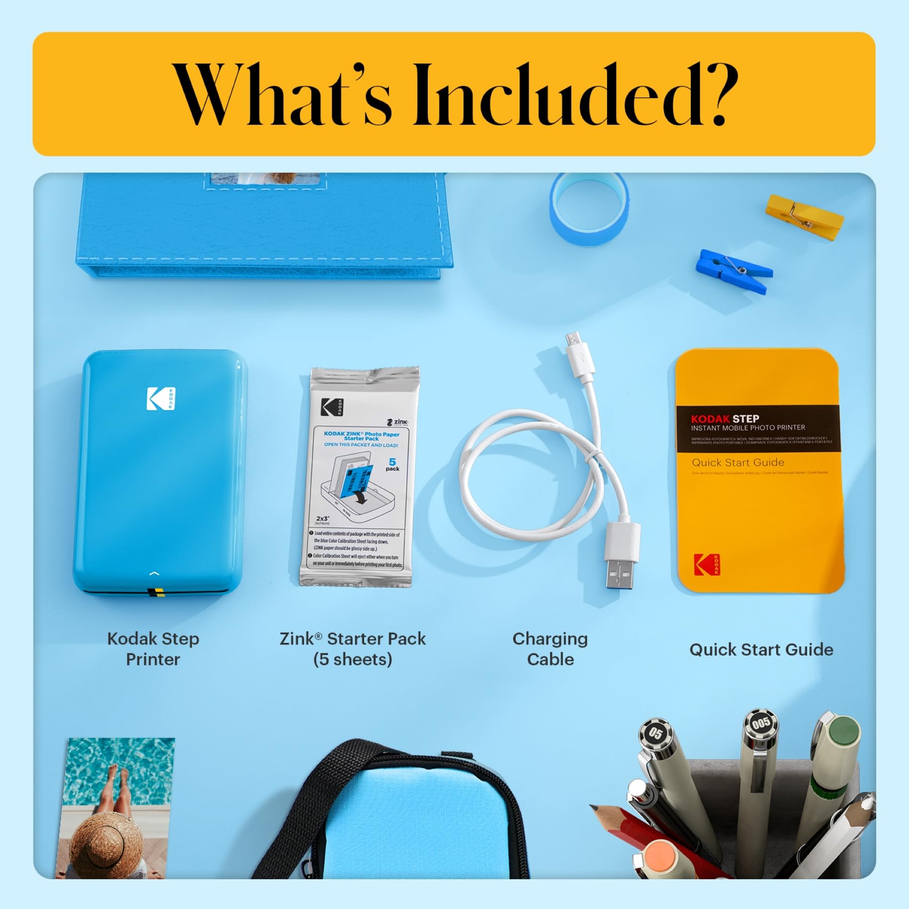 KODAK Step Instant Smartphone Photo Printer, Portable Mini Color Wireless Mobile Printer, Zink 2x3” (5.1x7.5 cm) Sticky-Back Photos, Bluetooth Compatible with iOS & Android Devices, Editing App, Blue