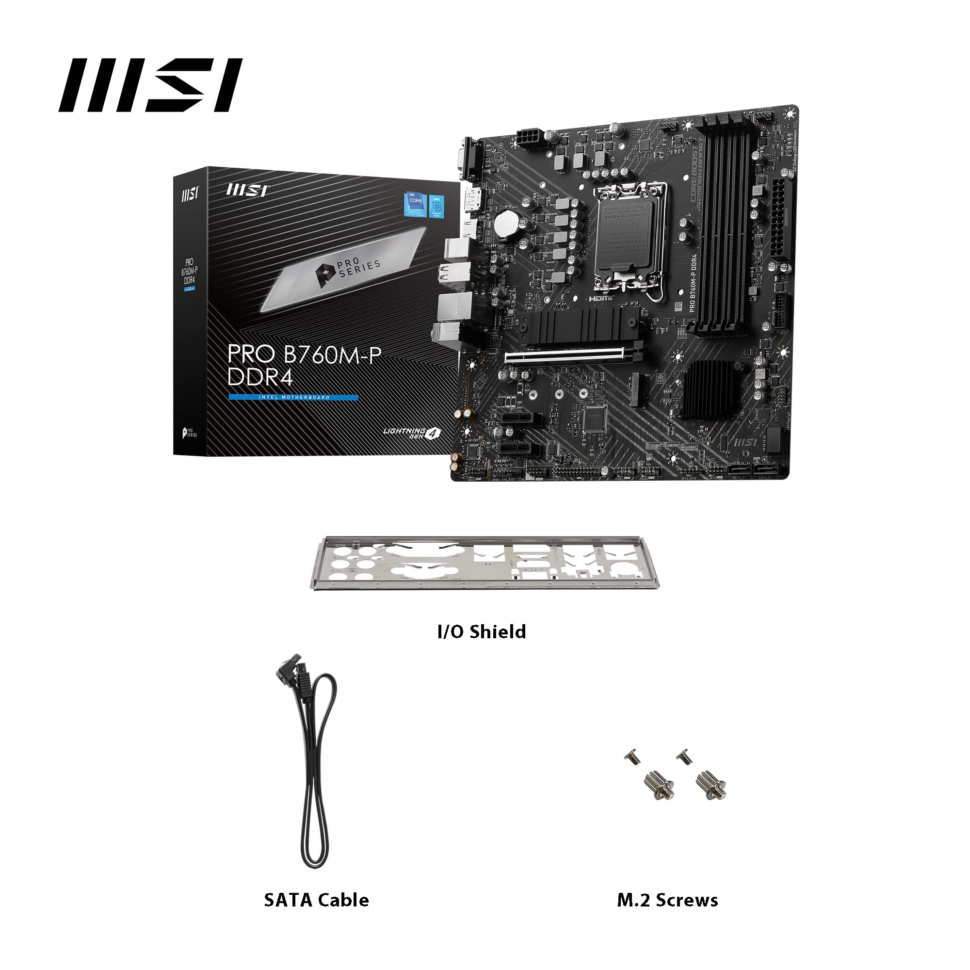 MSI PRO B760M-P DDR4 Motherboard, Micro-ATX - Supports Intel 14th, 13th & 12th Gen Core Processors, LGA 1700 - DDR4 Memory Boost 4800+MHz/OC, PCIe 4.0 x16 Slot, M.2 Gen4 Slots