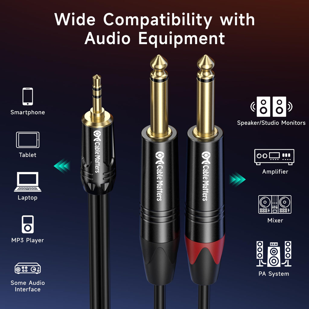 Cable Matters 3.5mm TRS to Dual 6.35mm TS Breakout Cable 10 ft, 1/8 to Dual 1/4 Cable
