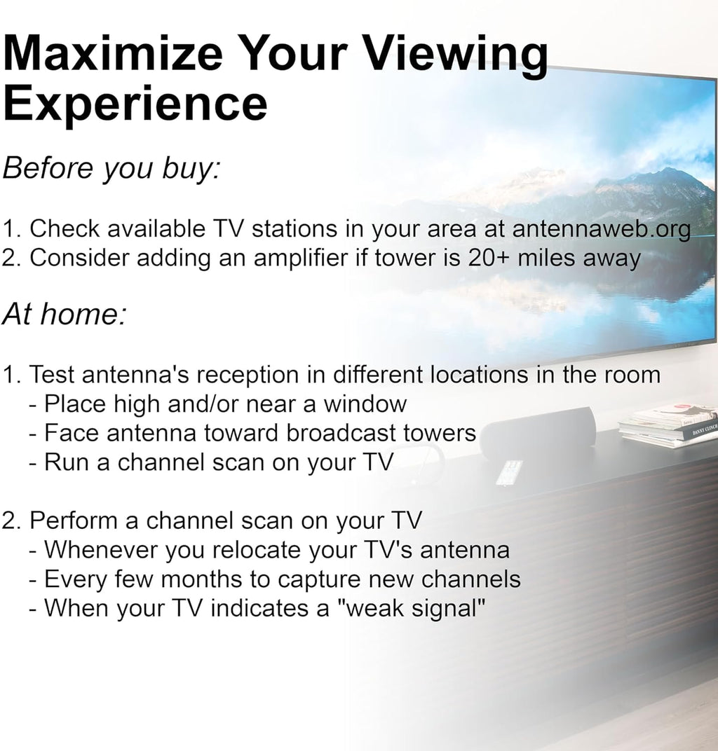 GE Amplified HD TV Antenna, Easy Mount to Top of TV Design, Supports 4K 1080P Digital HDTV VHF UHF, Long Range, Included Amplifier Signal Booster, AC Adapter, and 5 ft. Coax, Indoor, 37075