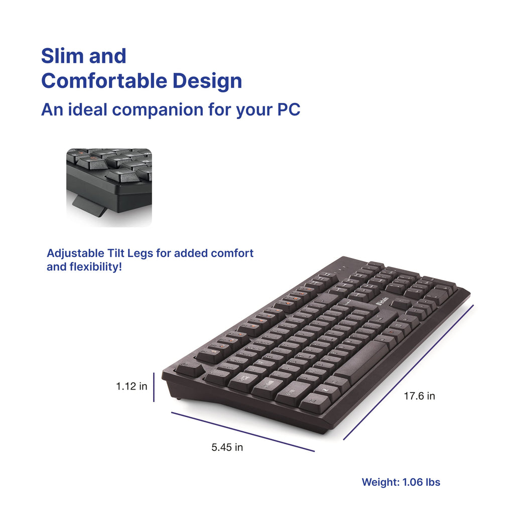 Verbatim Slimline Wireless Keyboard 2.4GHz USB Plug-and-Play Numeric Keypad Adjustable Tilt Legs Wireless Full-Size Computer Keyboard Compatible with PC, Laptop -Frustration Free Packaging Black 70738