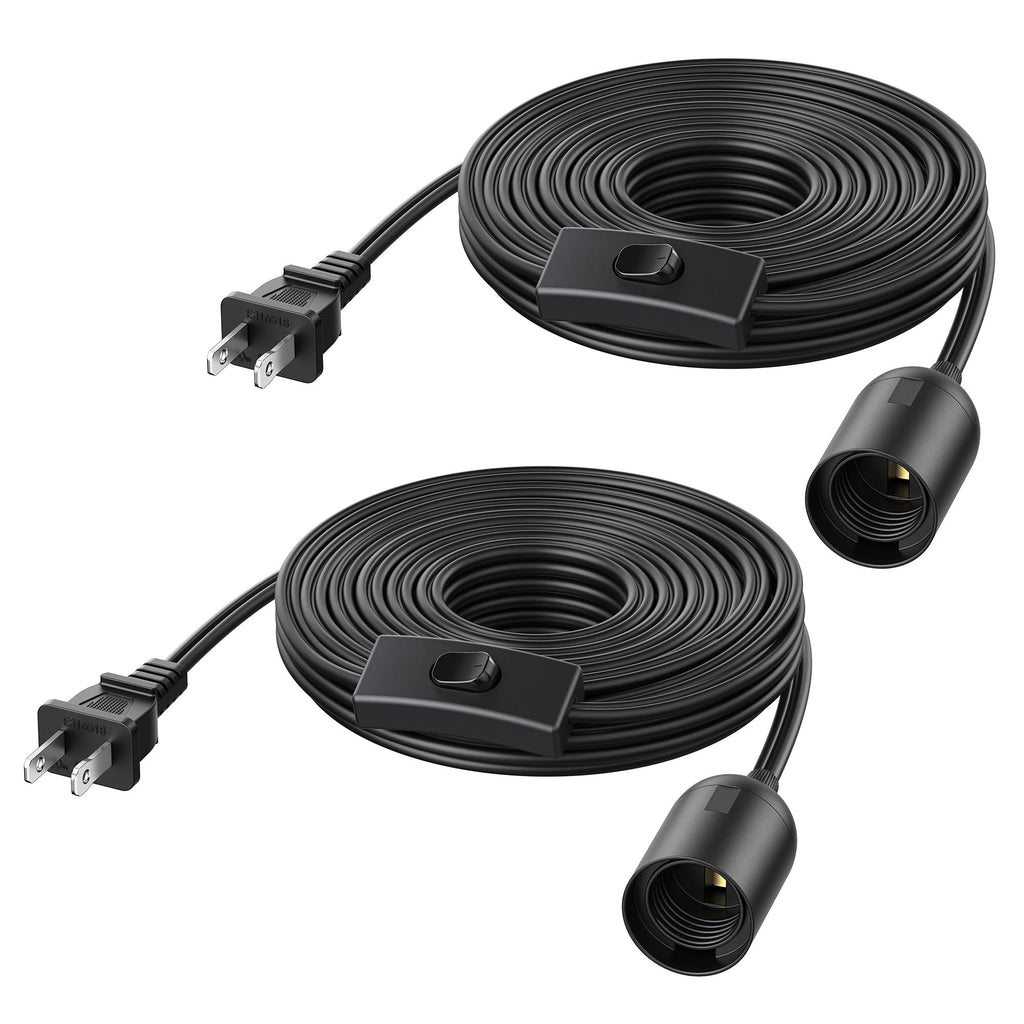 Cable Matters 2-Pack Hanging Light Cord with Switch - 25ft, Pendant Light Cord with Plug, Black