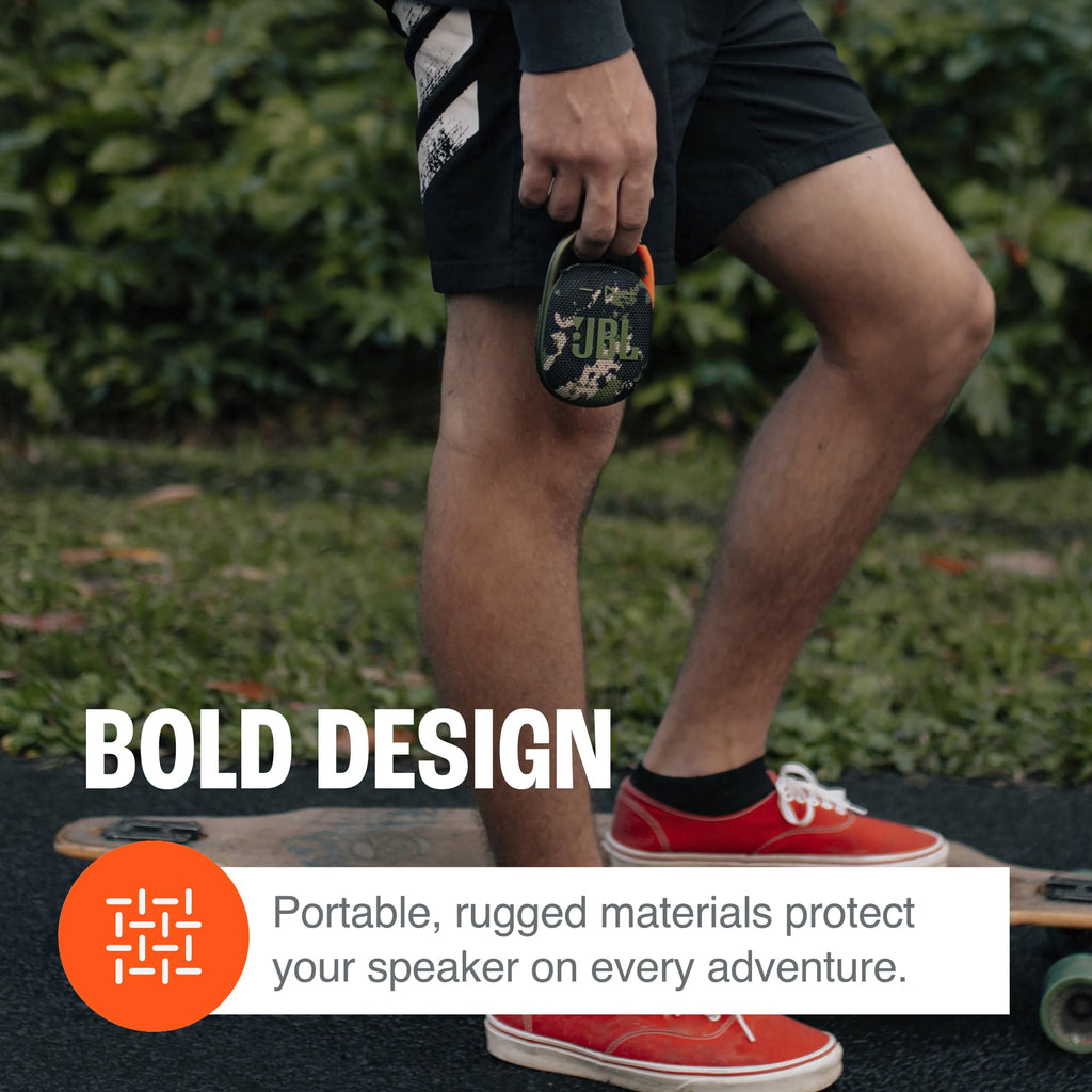 JBL Clip 4 - Portable Mini Bluetooth Speaker, Big Audio and Punchy bass, Integrated Carabiner, IP67 Waterproof and dustproof, 10 Hours of Playtime, Speaker for Home, Outdoor and Travel - (Squad)