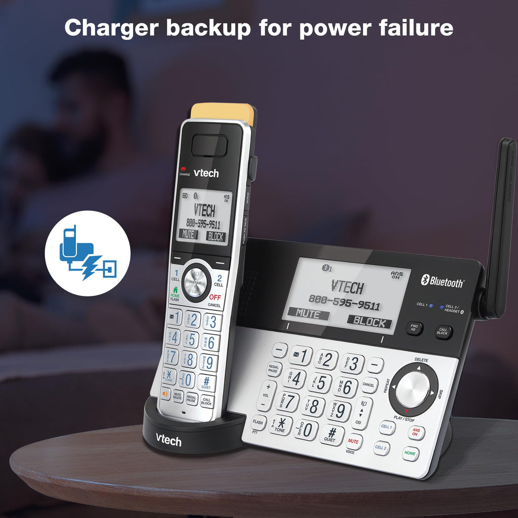 VTech IS8151-2 Super Long Range 2 Handset DECT 6.0 Cordless Phone for Home with Answering Machine, 2300 ft Range, Call Blocking, Bluetooth, Headset Jack, Power Backup, Intercom, Expandable to 12 HS