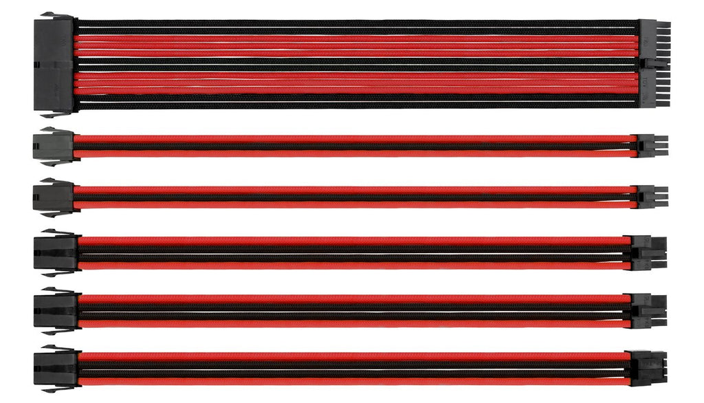 Thermaltake TtMod Sleeve Extension Power Supply Cable Kit ATX/EPS/8-pin PCI-E/6-pin PCI-E with Combs, Red/Black AC-033-CN1NAN-A1