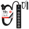 Aode GE 6 Outlet Surge Protector 2 Pack, 10 Ft Extension Cord, Power Strip, 600 Joules, Twist-to-Close Safety Covers, Black, 54646