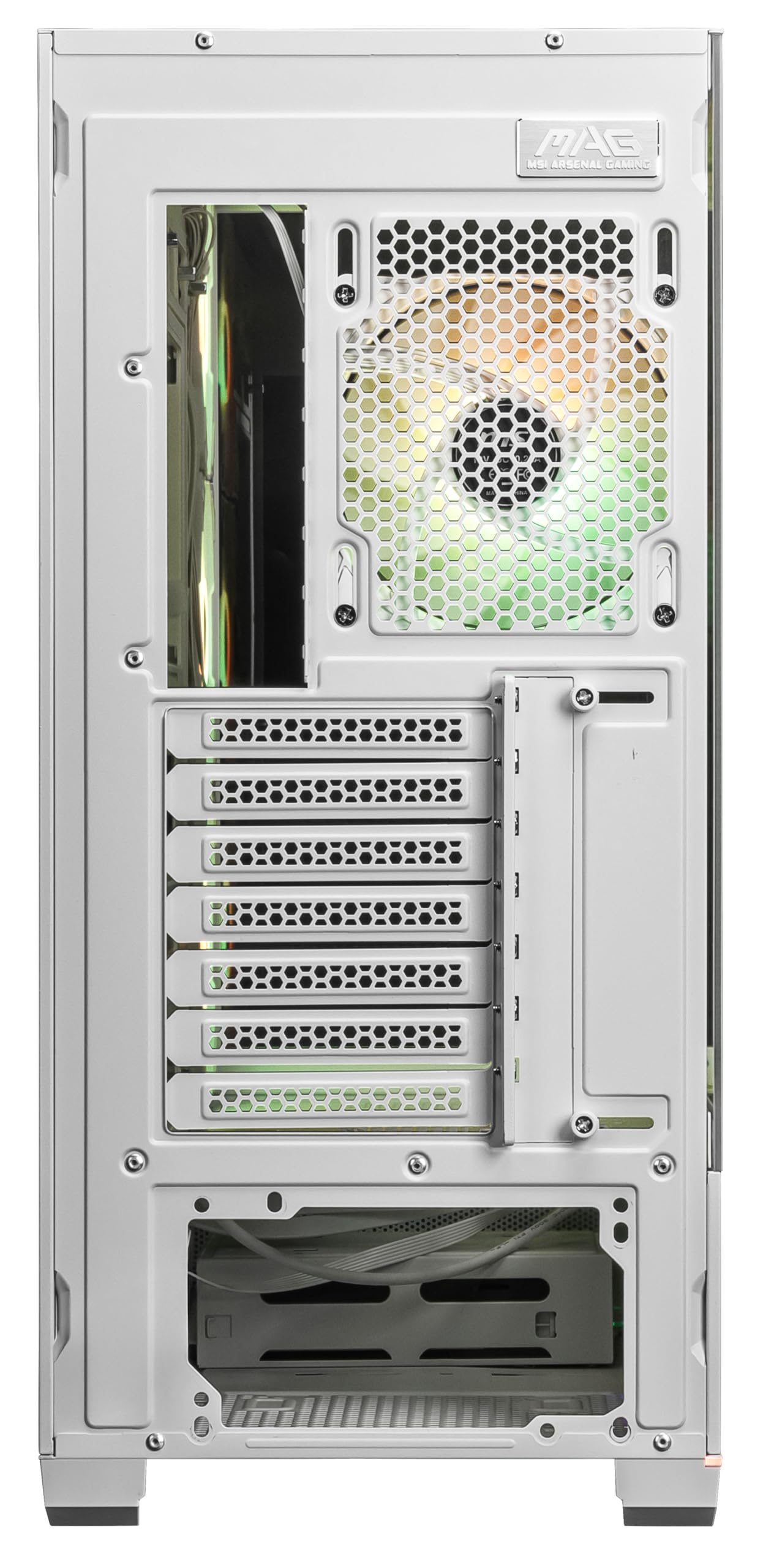 MSI MAG PANO 110R PZ White - Mid-Tower Gaming PC Case - Tempered Glass Side Panel - 3 x 120mm ARGB Fans - Liquid Cooling Support up to 360mm Radiator - Mesh Panel for Optimized Airflow