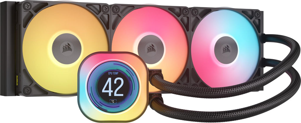 Corsair iCUE LINK TITAN 360 RX LCD Liquid CPU Cooler � 360mm AIO � Low-Noise � FlowDrive Cooling Engine � Intel LGA 1851/1700, AMD AM5/AM4 � 3x RX120 RGB Fans � iCUE LINK System Hub Included � Black