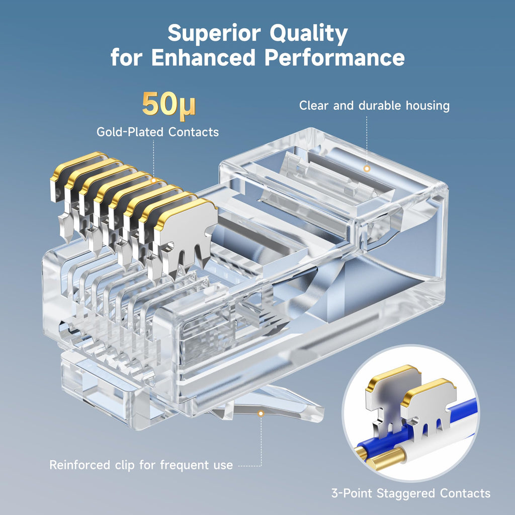 Cable Matters 50-Pack Cat 6 Pass-Through RJ45 Connectors, 50� Gold Contacts (Cat 6 Ends / Cat6 Connector / RJ45 Modular Plugs/Ethernet Plugs/Network Connector)