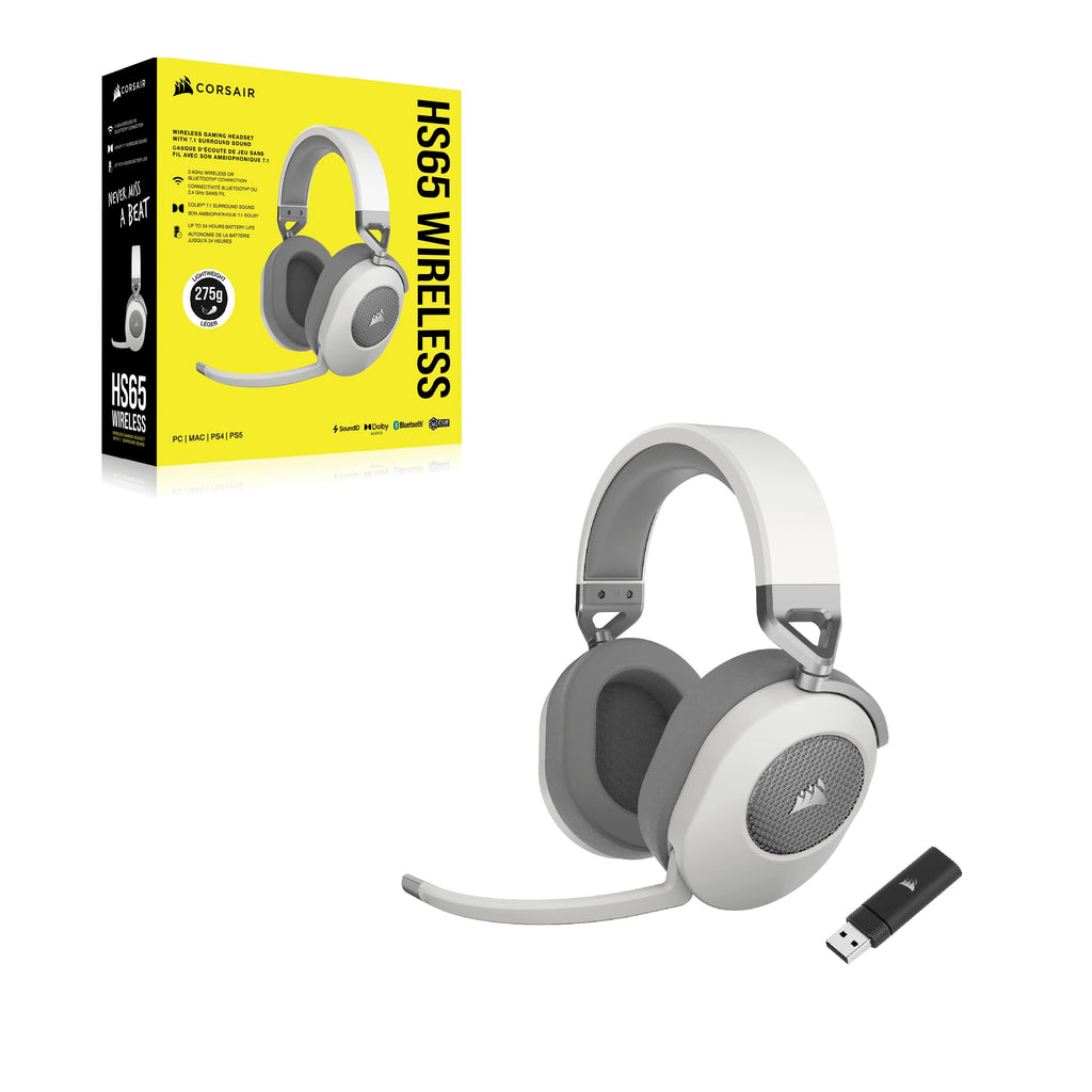Corsair HS65 Wireless Multiplatform Bluetooth Gaming Headset - Dolby 7.1 Surround Sound - Omnidirectional Microphone - iCUE - PC, Mac, PS5, PS4, Nintendo Switch, Mobile - White
