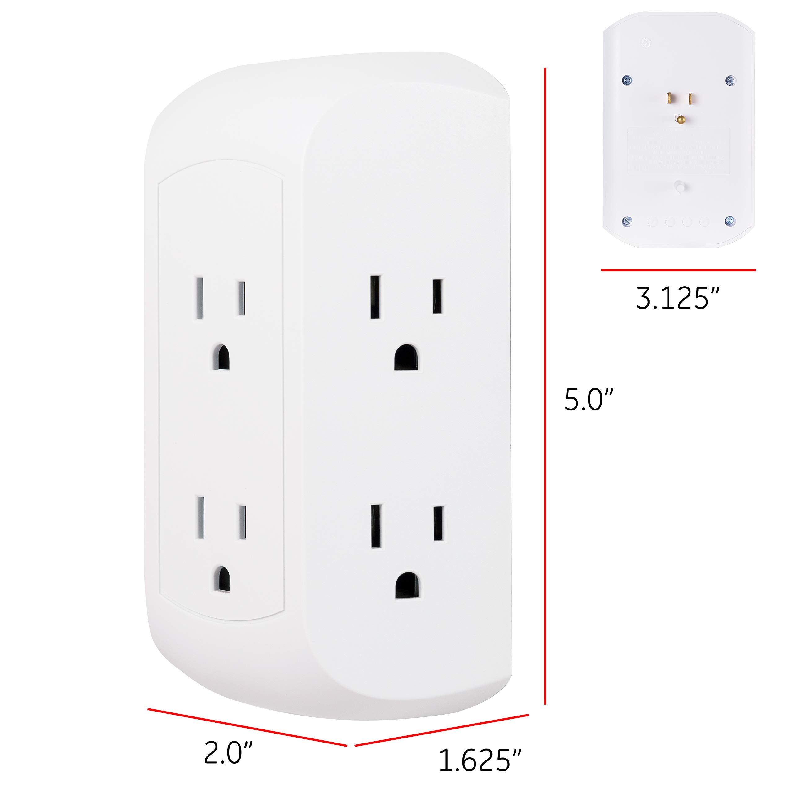 GE Pro 6-Outlet Extender, Surge Protector, Spaced Wall Tap, Side-Access, 3-Prong Power Strip, Charging Station, 560 Joules, UL Listed, White, 43648