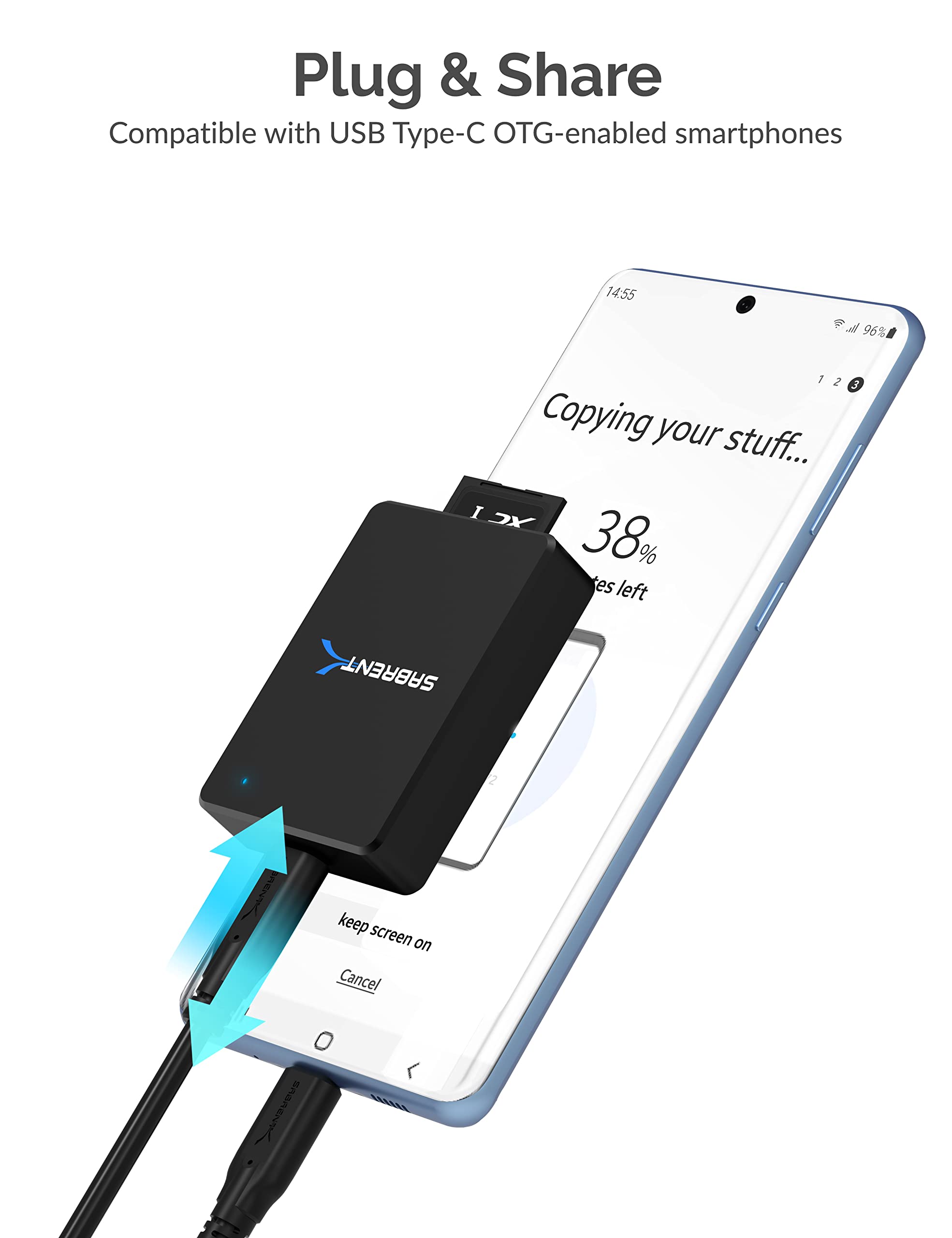 SABRENT SD Express 7.1 USB C Card Reader, USB 3.2 External Memory Card Reader high speed Data transfer 985 MBps, SD-Express adapter compatible with V90, V60, V30, UHS-II, UHS I, SD Cards (CR-SDX7)